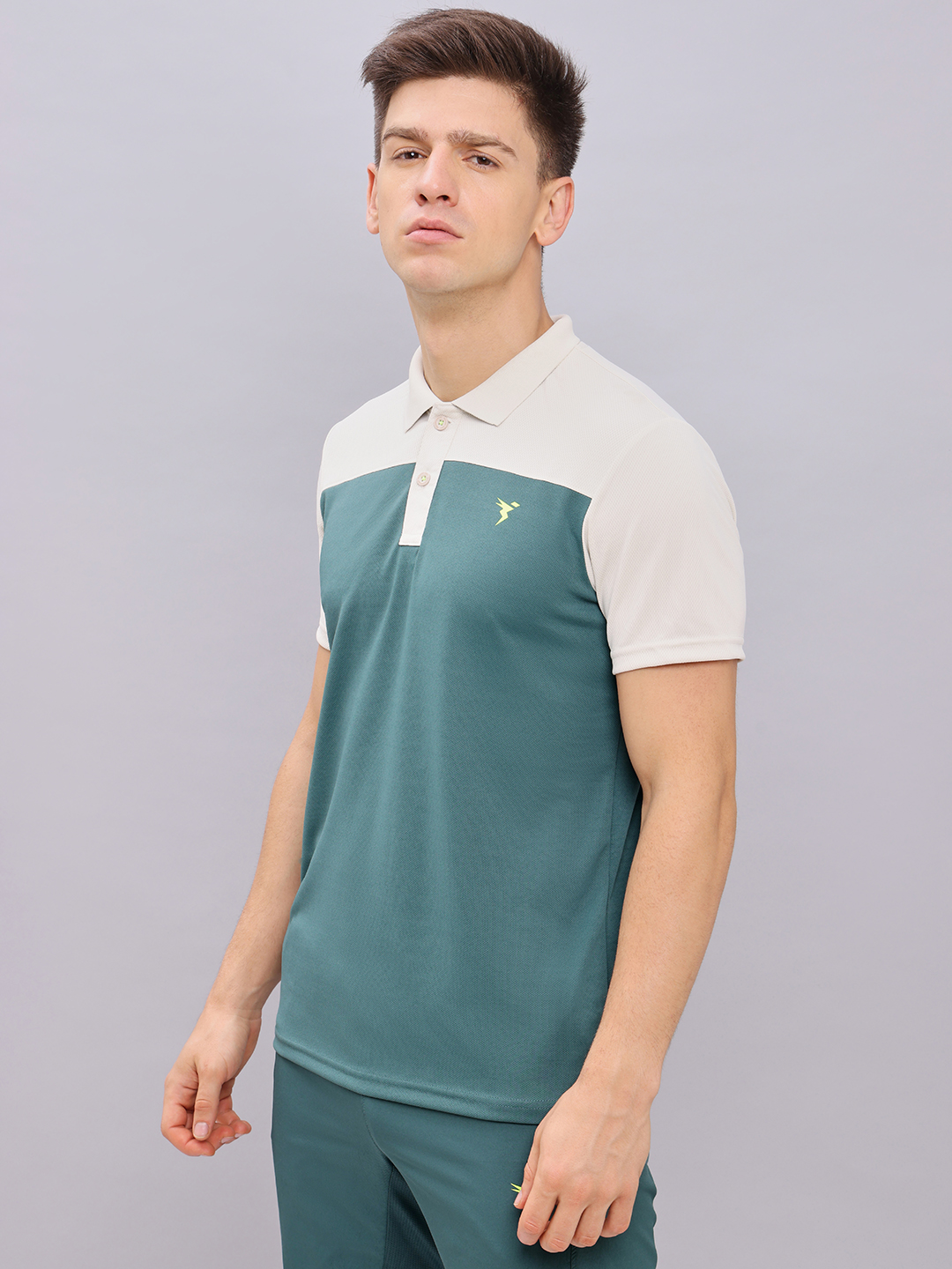 Technosport Men Hunter Green Colourblocked Polo Collar Antimicrobial T-shirt (1)