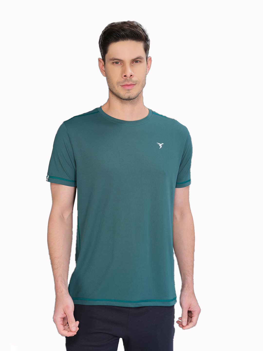 Men Hunter Green Knitted active odour-free Crewneck Half Sleeve T-Shirt