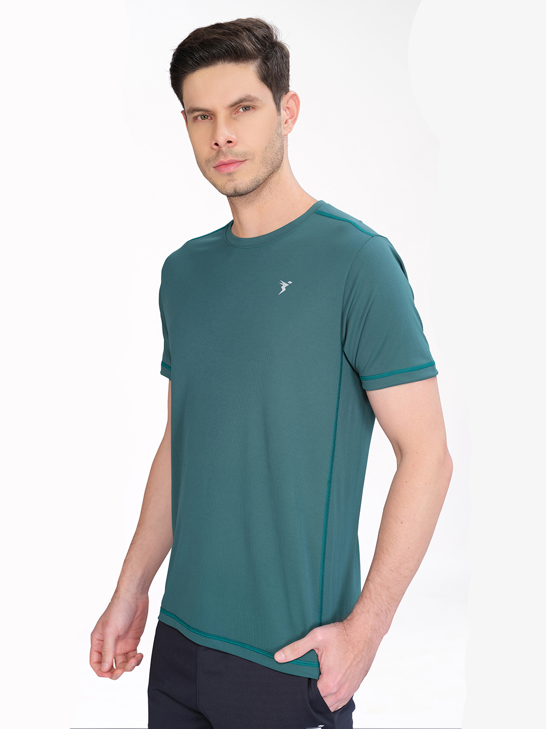 Technosport Men Hunter Green Knitted active odour-free Crewneck Half Sleeve T-Shirt (2)