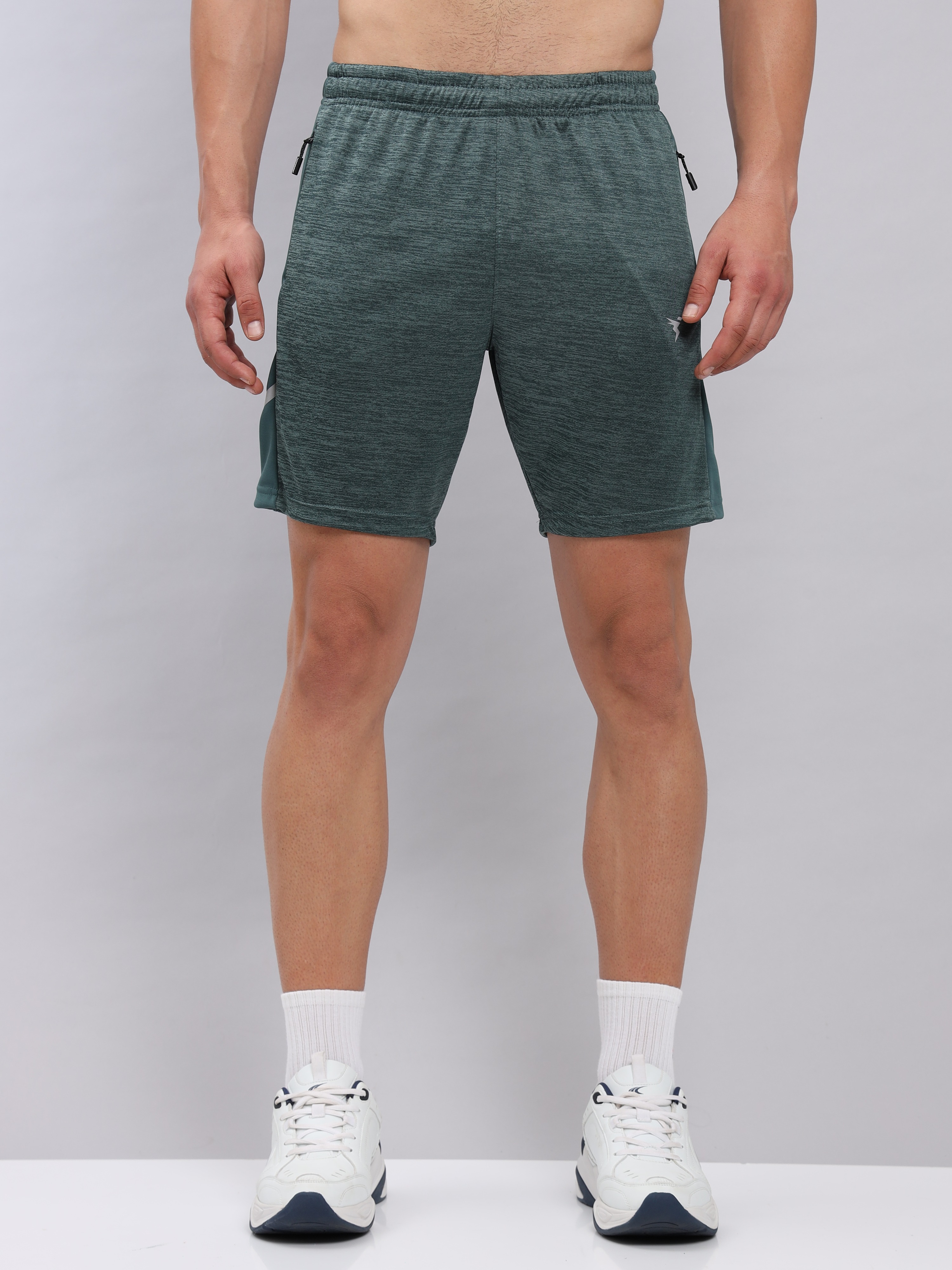 Technosport Men Hunter Green Melange Slim Fit Antimicrobial Training or Gym Sports Shorts (1)