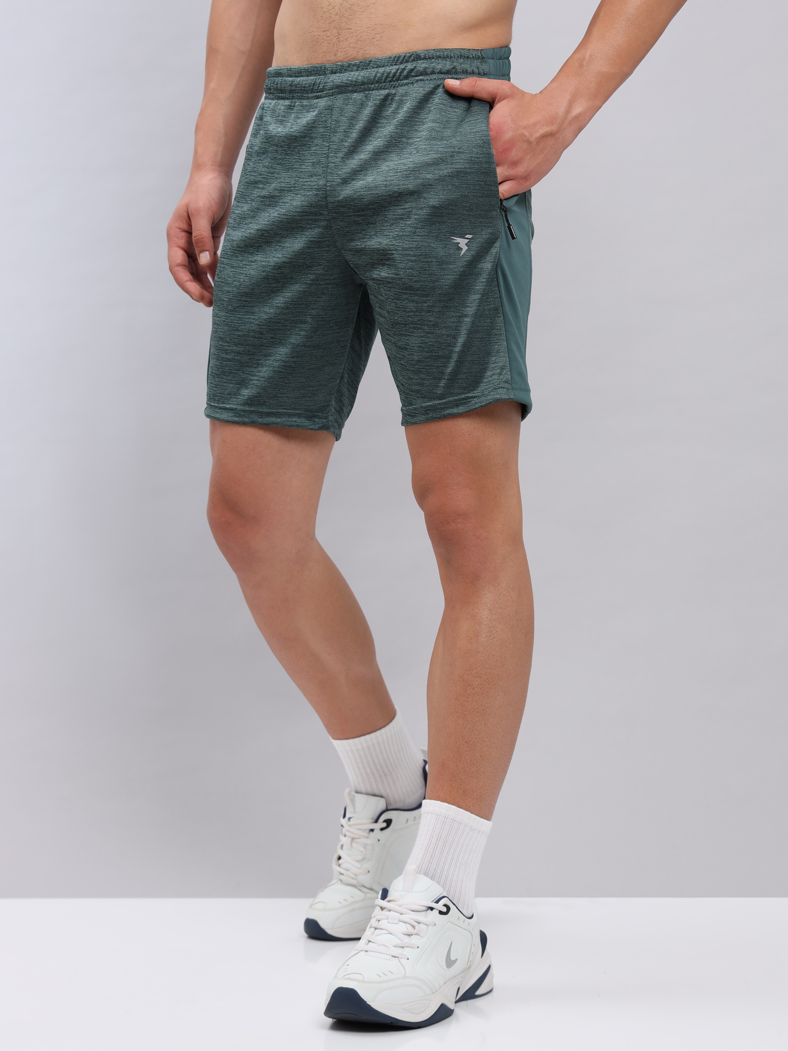 Technosport Men Hunter Green Melange Slim Fit Antimicrobial Training or Gym Sports Shorts (3)