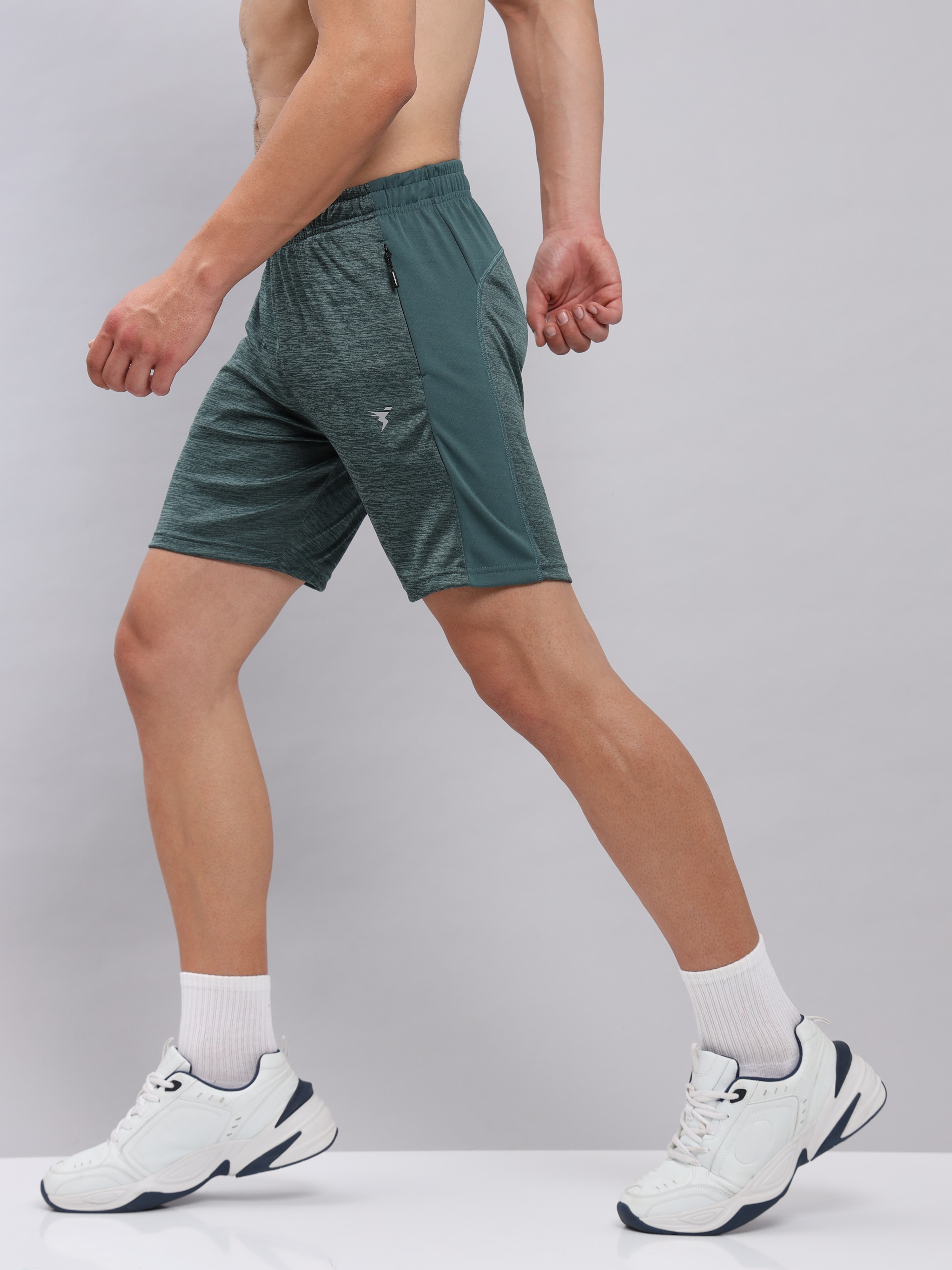 Technosport Men Hunter Green Melange Slim Fit Antimicrobial Training or Gym Sports Shorts (4)