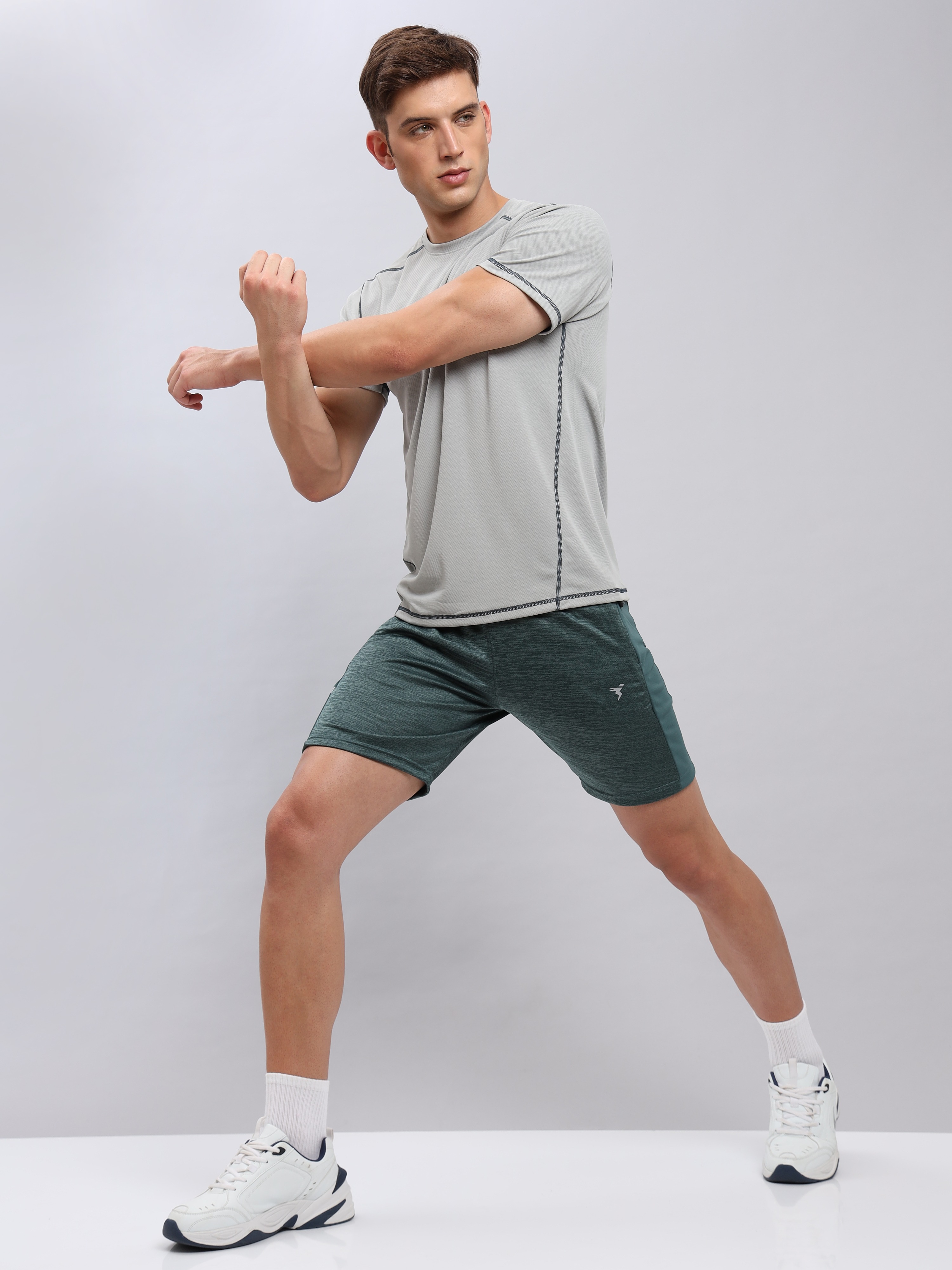 Technosport Men Hunter Green Melange Slim Fit Antimicrobial Training or Gym Sports Shorts (5)