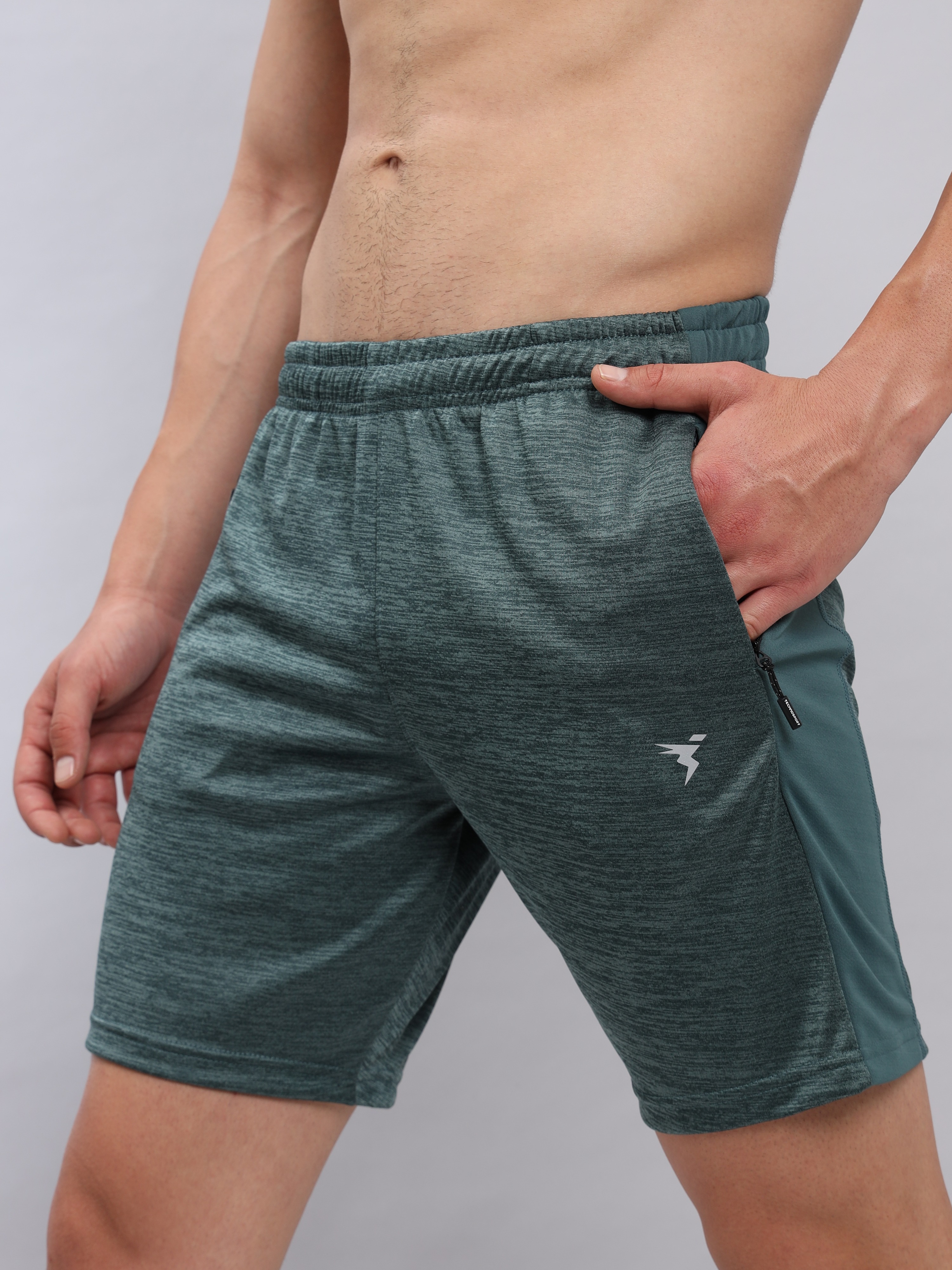 Technosport Men Hunter Green Melange Slim Fit Antimicrobial Training or Gym Sports Shorts (6)