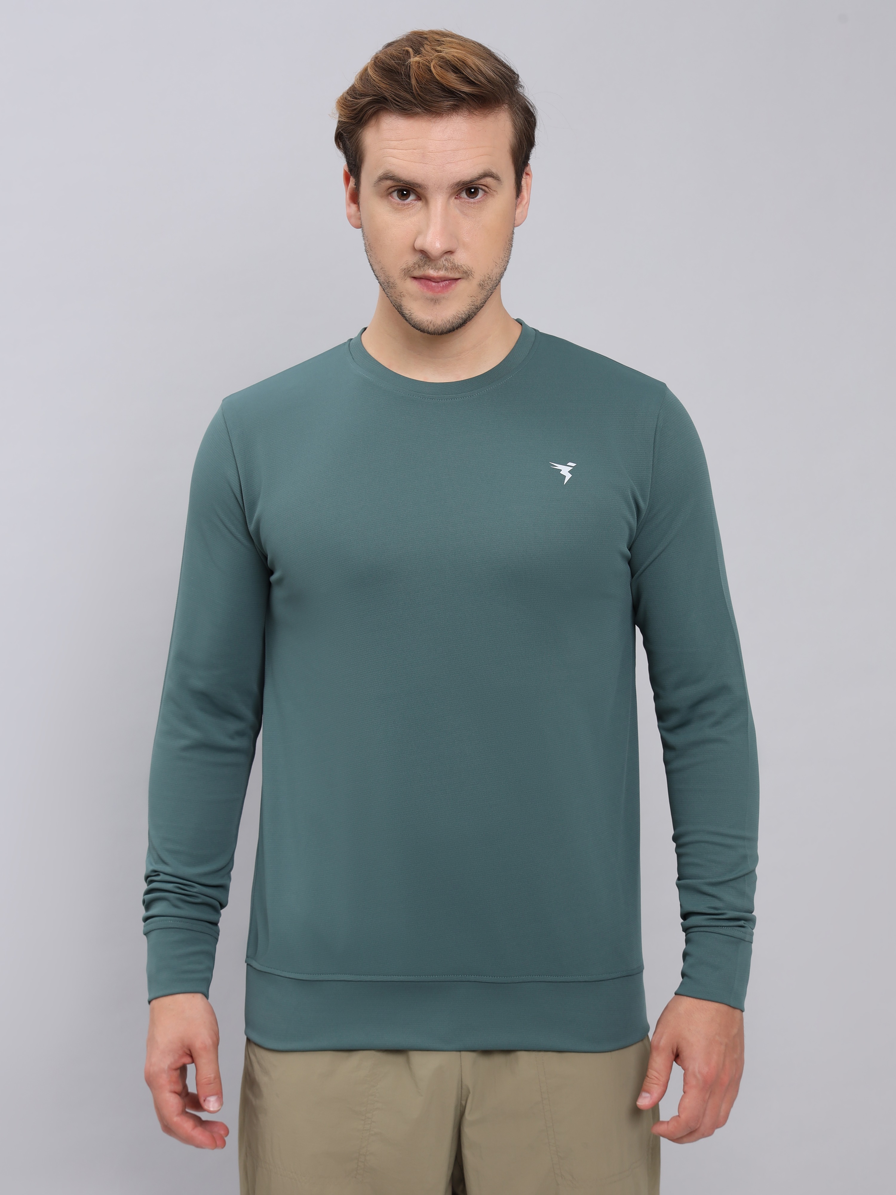 Technosport Men Hunter Green Solid Crewneck Long Sleeves Round Neck Sweatshirt (1)