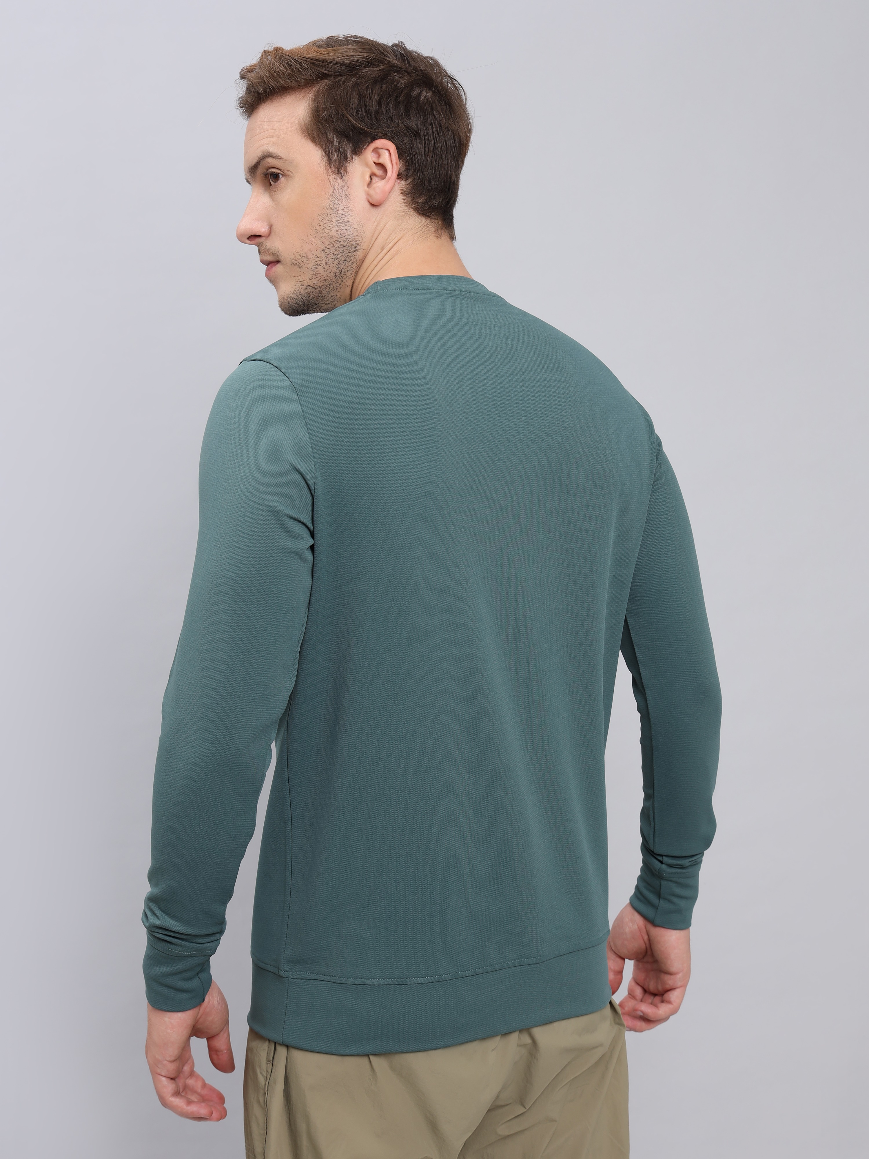 Technosport Men Hunter Green Solid Crewneck Long Sleeves Round Neck Sweatshirt (3)