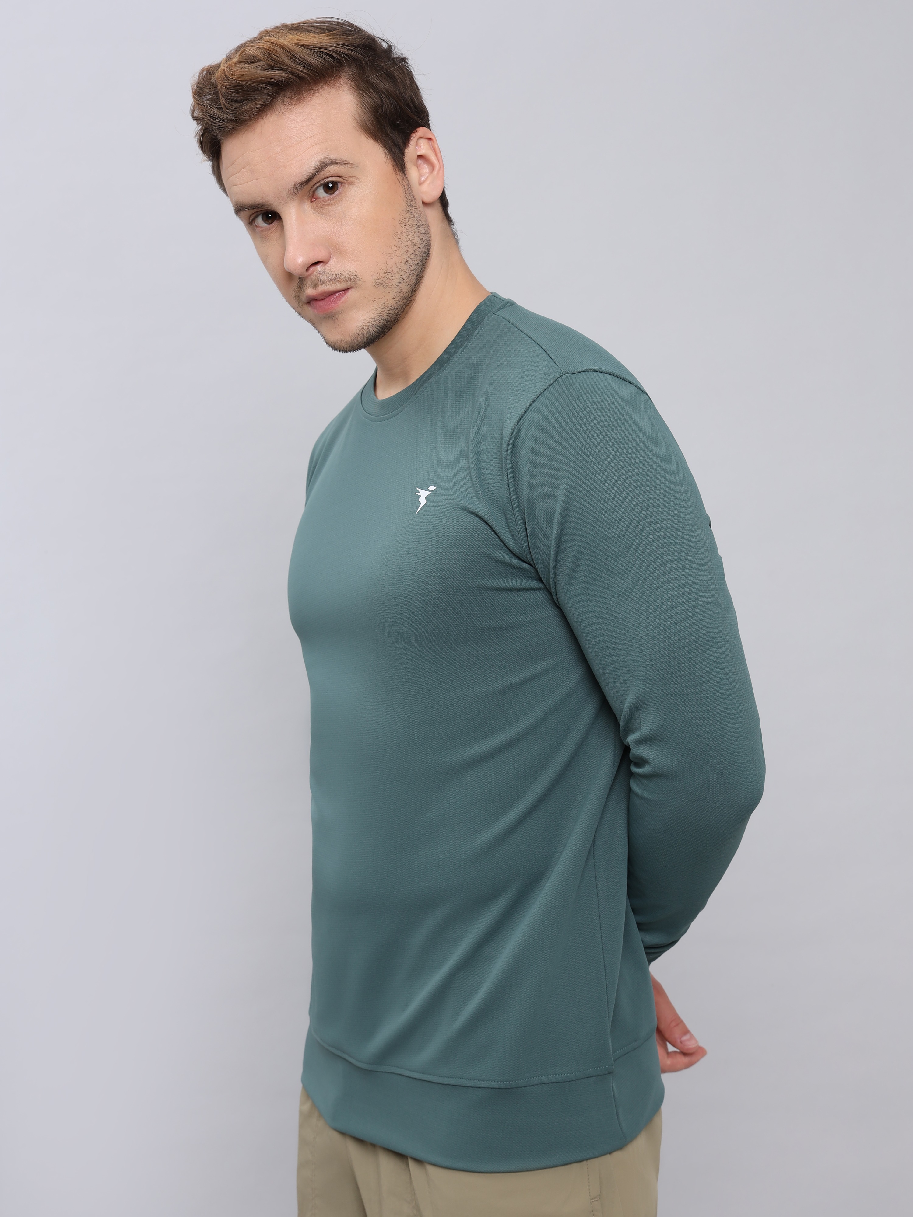 Technosport Men Hunter Green Solid Crewneck Long Sleeves Round Neck Sweatshirt (4)