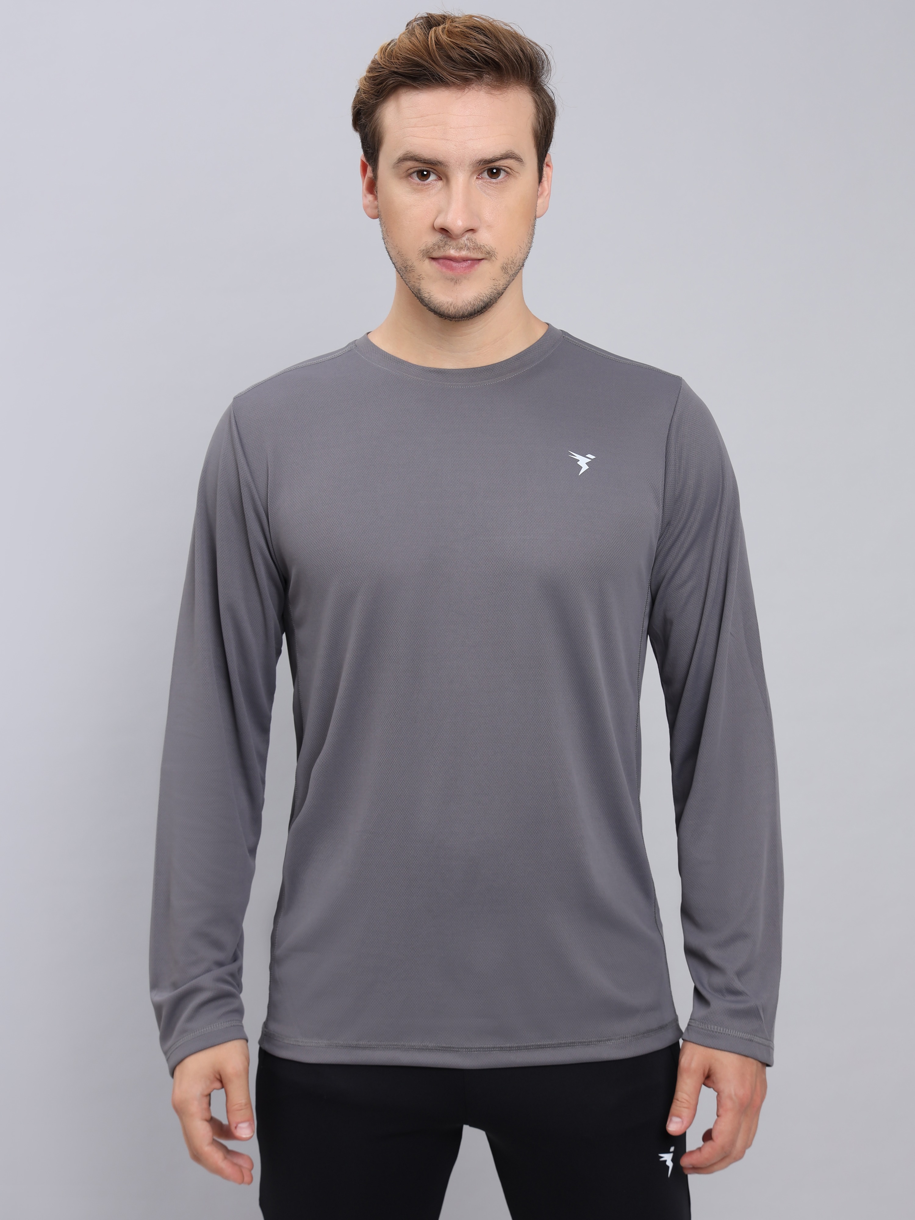 Technosport Men Iron Grey Knitted active odour-free Crewneck Full Sleeve T-Shirt (1)