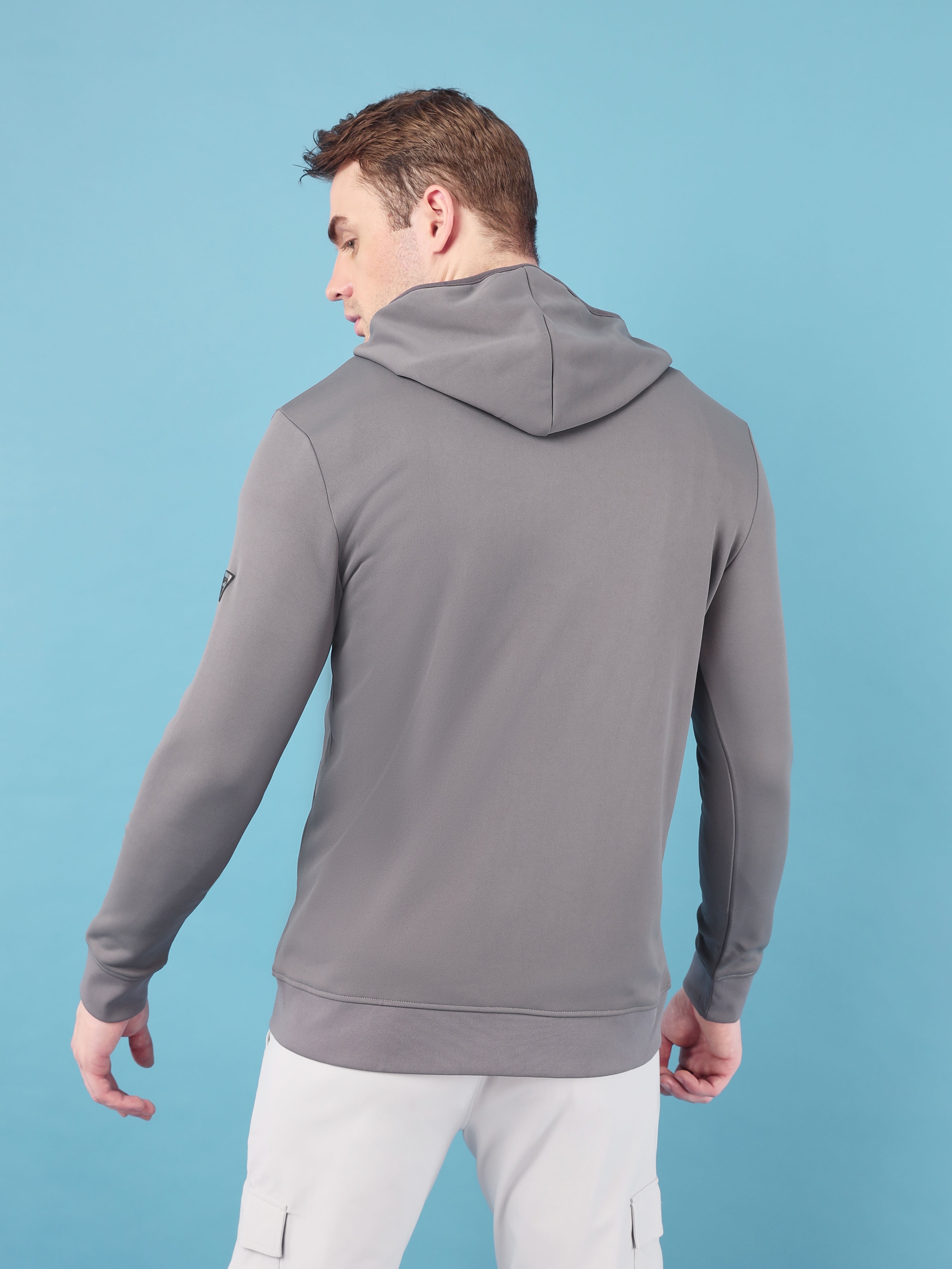 Technosport Men Iron Grey Solid Hi-Neck Long Sleeves Slim-Fit Hooded Jacket (2)