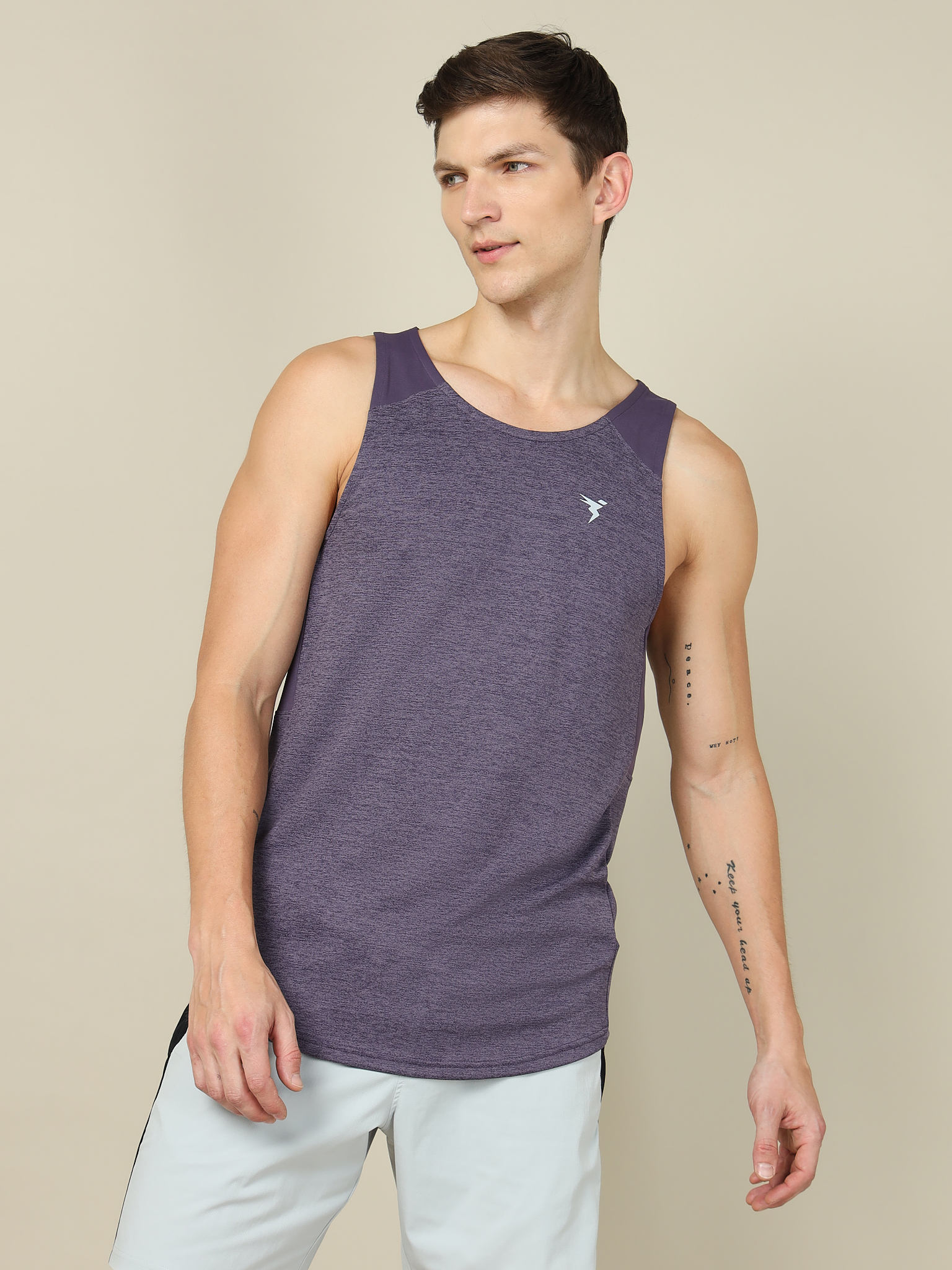 Technosport Men Lavender Scoop Neck Sleeveless Polyester Innerwear Gym Vest (1)