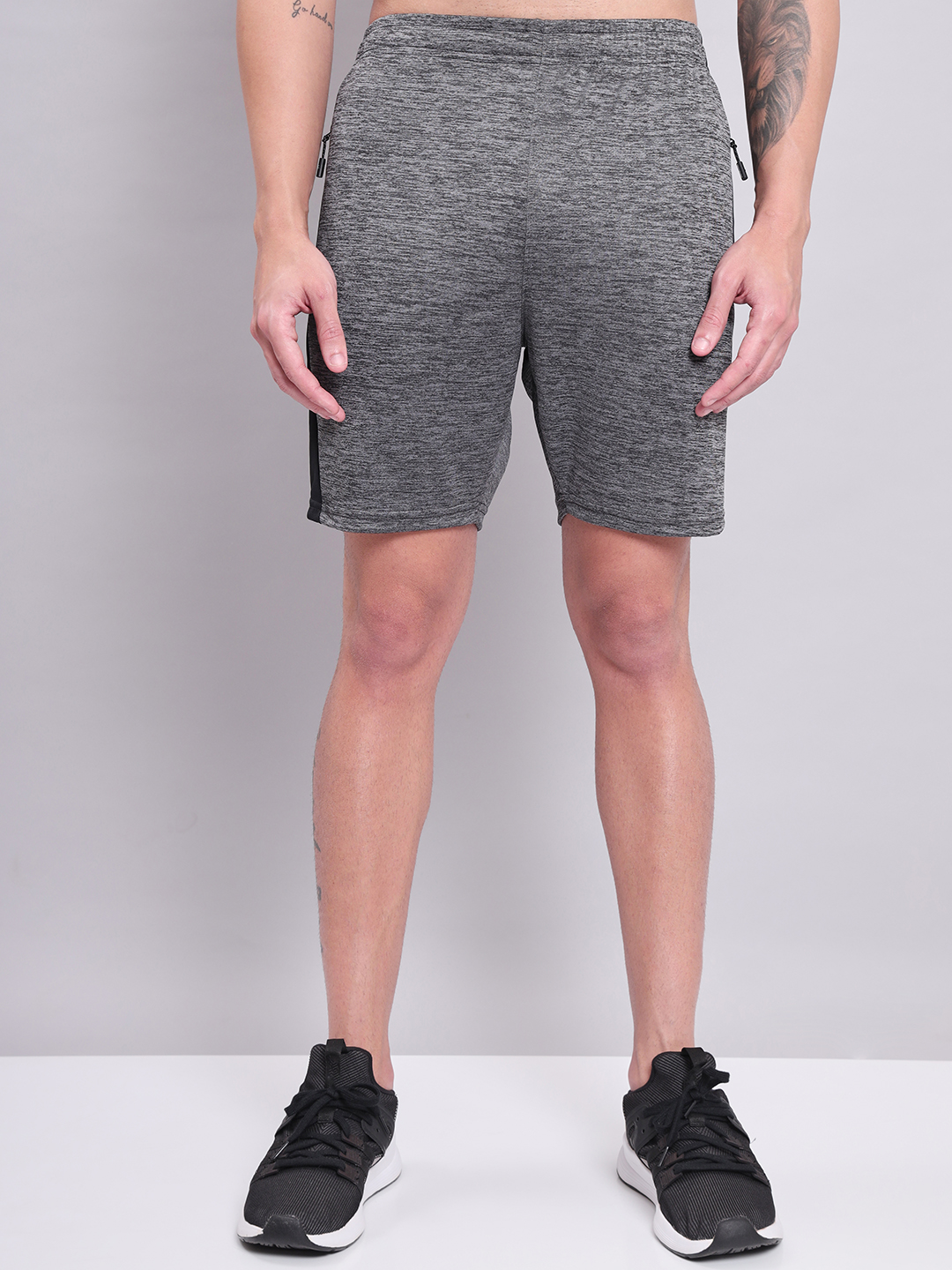 Technosport Men Light Carbon Melange Slim Fit Antimicrobial Training or Gym Sports Shorts (1)