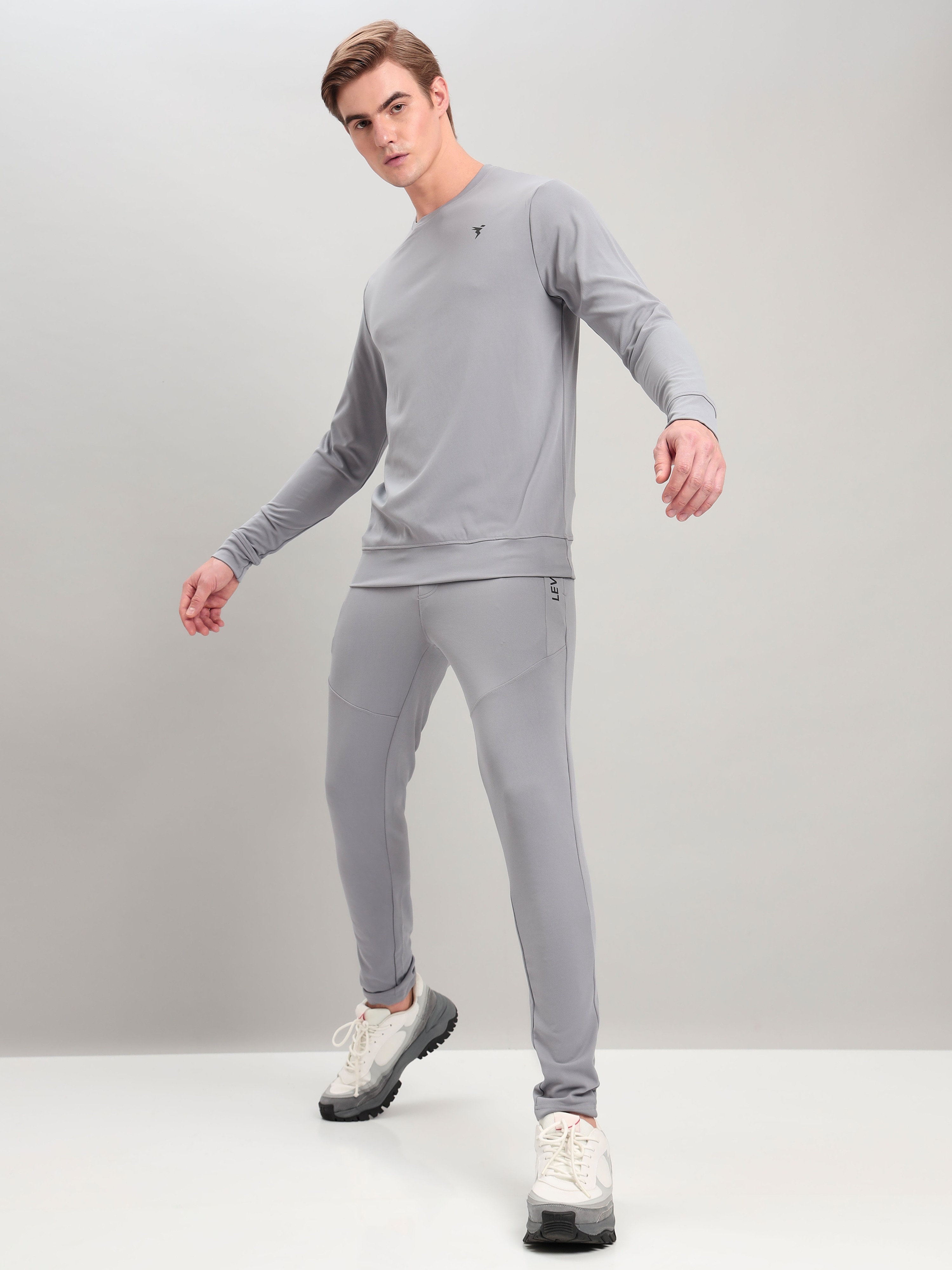 Technosport Men Light Grey 4-way Stretch Slim-Fit Trackpant