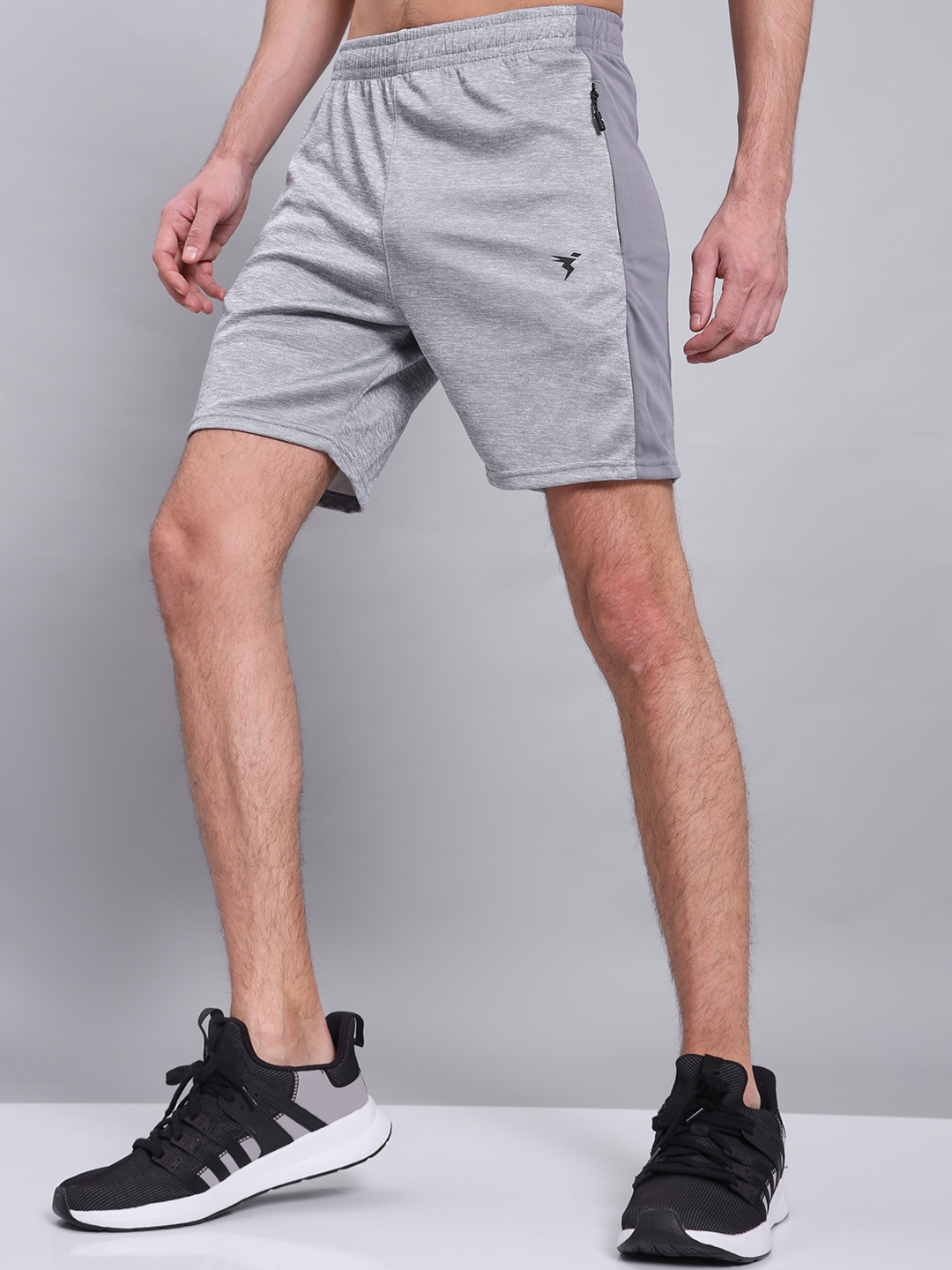 Technosport Men Light Grey Melange Slim Fit Antimicrobial Training or Gym Sports Shorts (3)