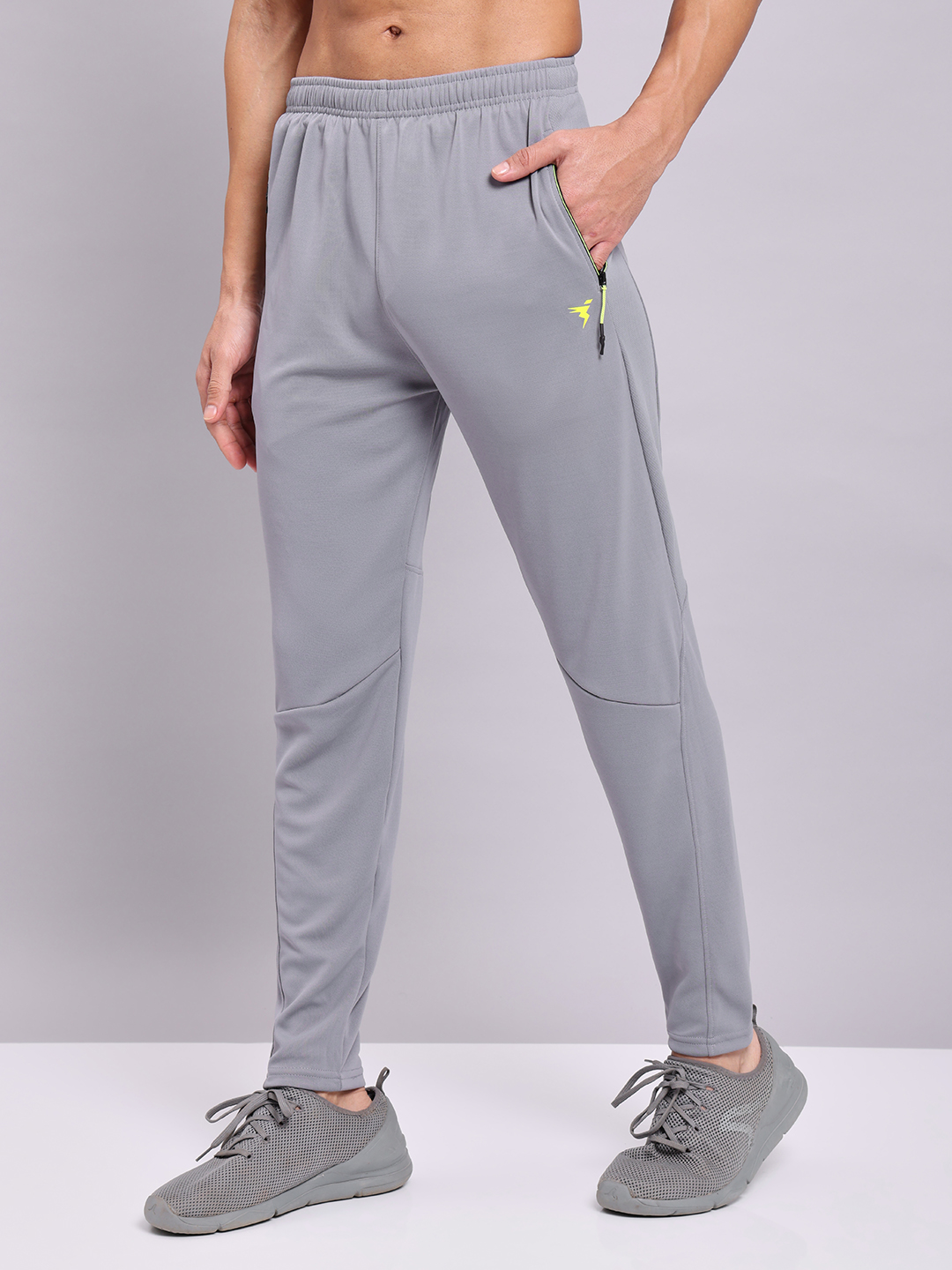 Technosport Men Light Grey Mid-Rise Slim Fit Polyester Training Track Pants (1)