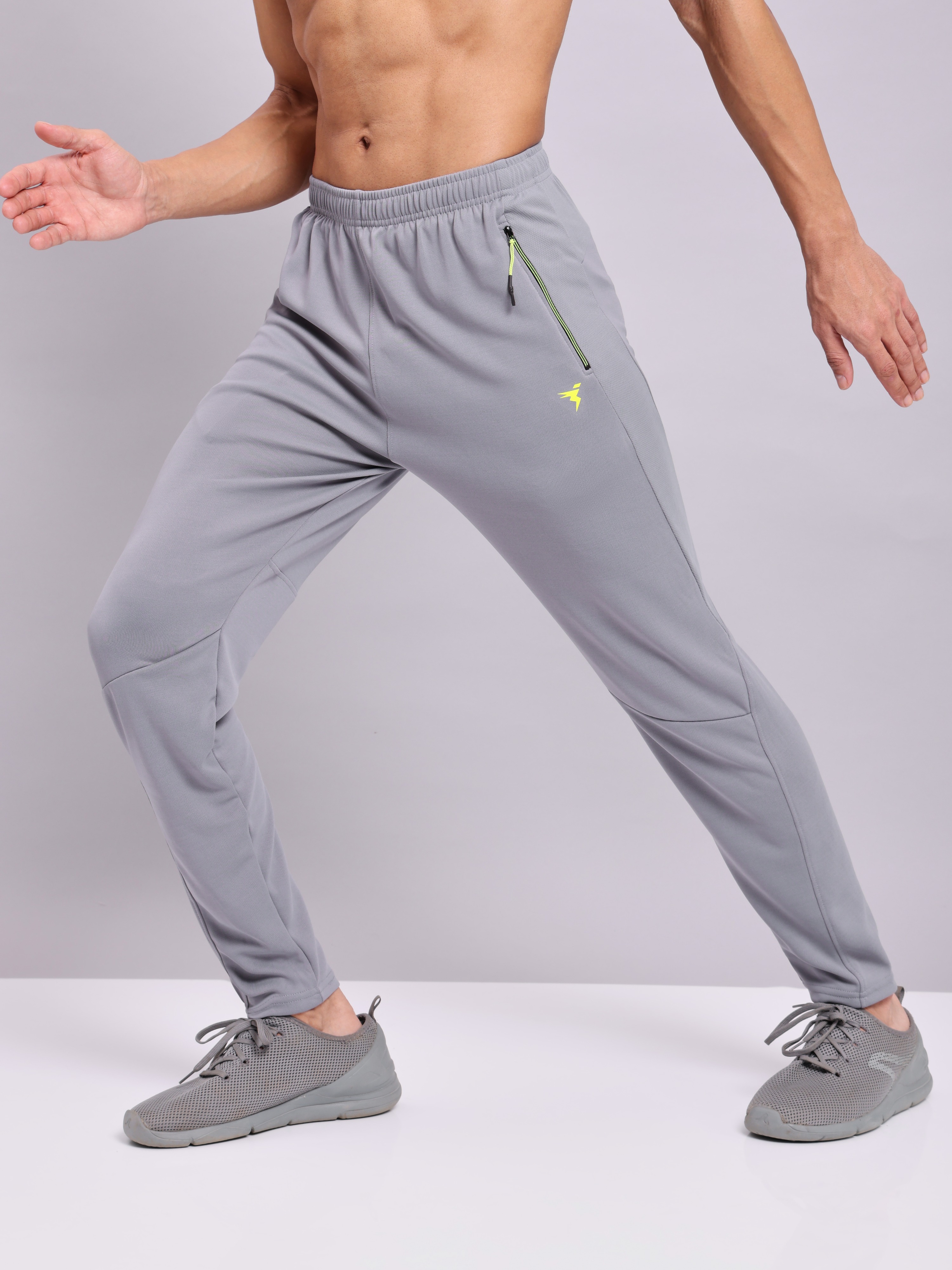 Technosport Men Light Grey Mid-Rise Slim Fit Polyester Training Track Pants (4)