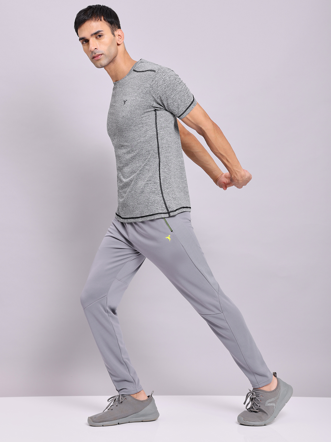 Technosport Men Light Grey Mid-Rise Slim Fit Polyester Training Track Pants (8)