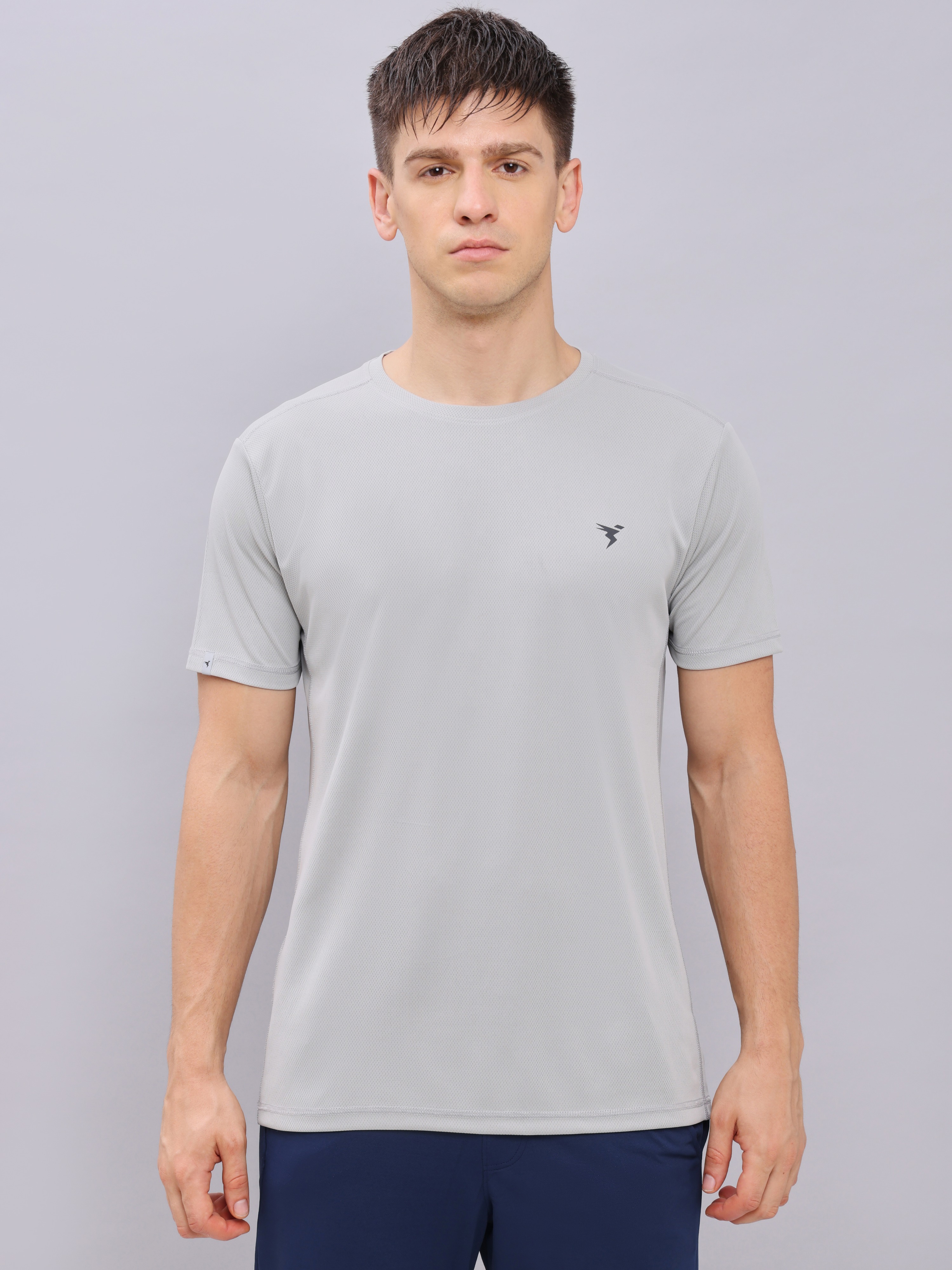 Technosport Men Light Grey Round Neck Antimicrobial Slim Fit T-shirt (2)