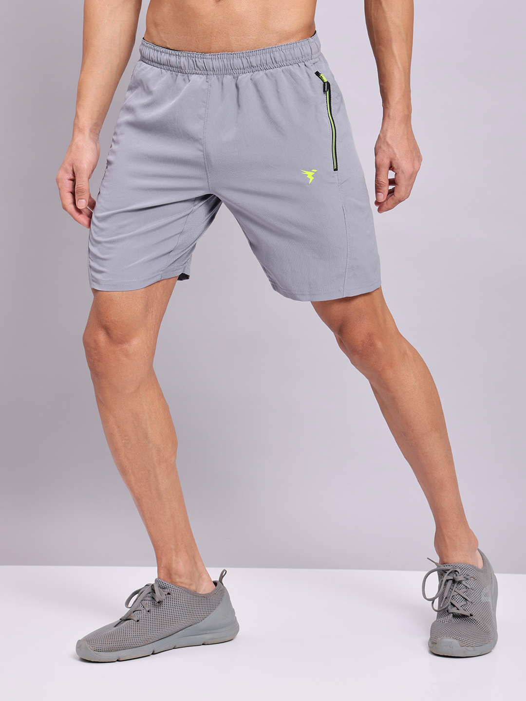 Technosport Men Light Grey Solid Woven Shorts (1)