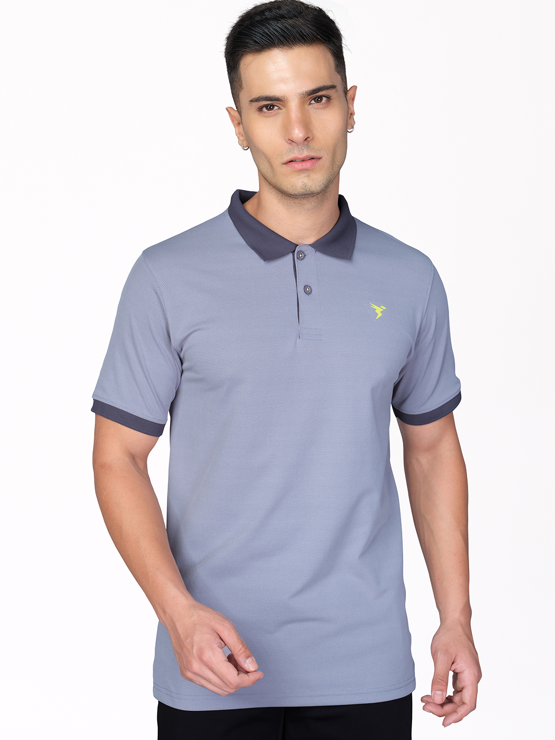 Technosport Men Light Grey Stretch Pique Solid Polo Half Sleeves T-Shirts (1)
