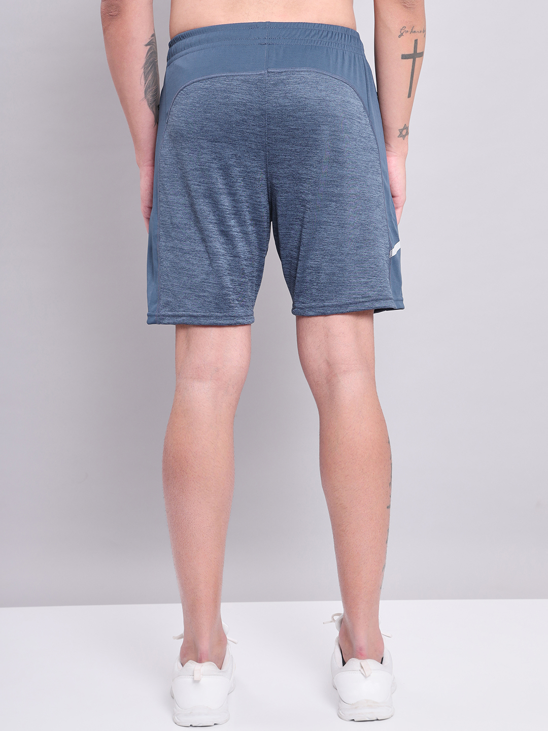 Technosport Men Light Navy Melange Self Designed Mid Rise Antimicrobial Slim Fit Sports Shorts (3)