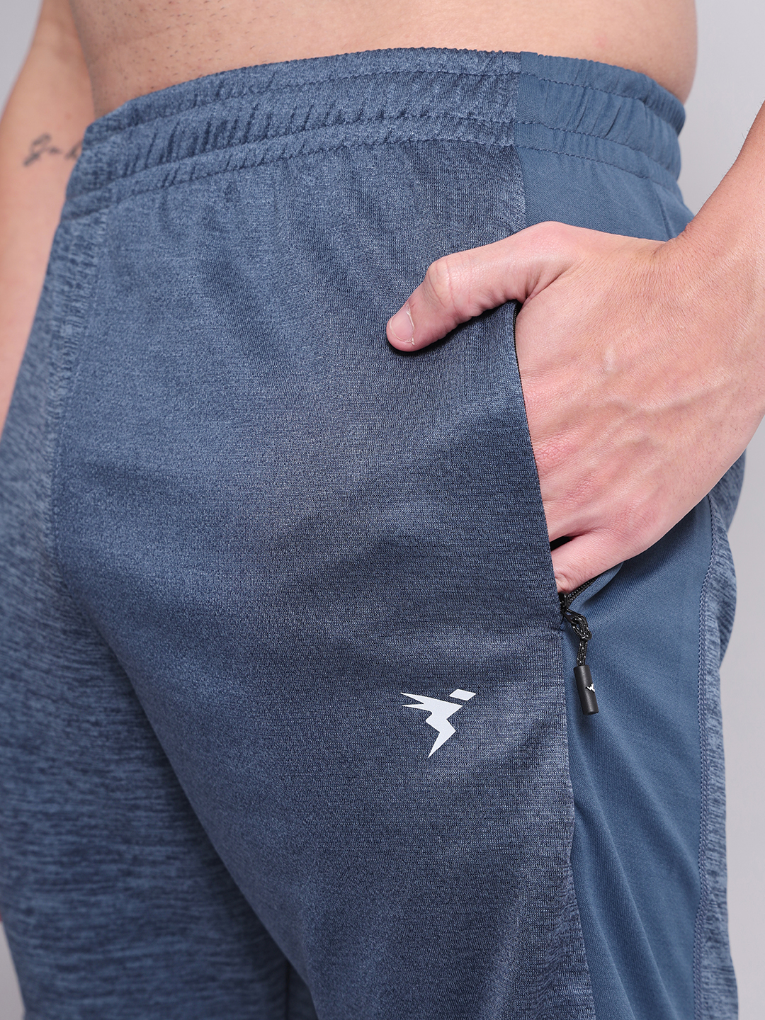 Technosport Men Light Navy Melange Self Designed Mid Rise Antimicrobial Slim Fit Sports Shorts (6)