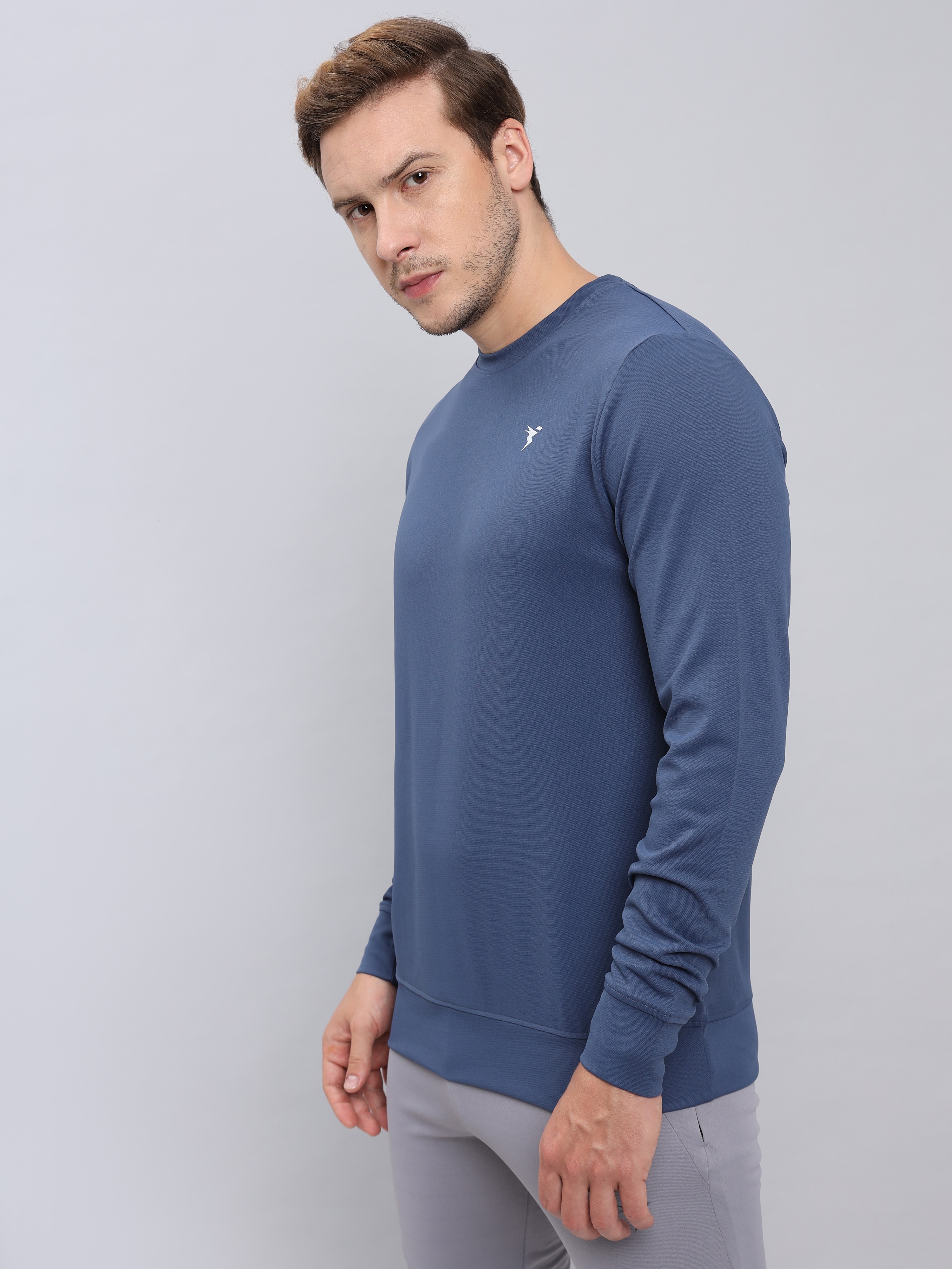 Technosport Men Light Navy Solid Crewneck Long Sleeves Round Neck Sweatshirt (1)
