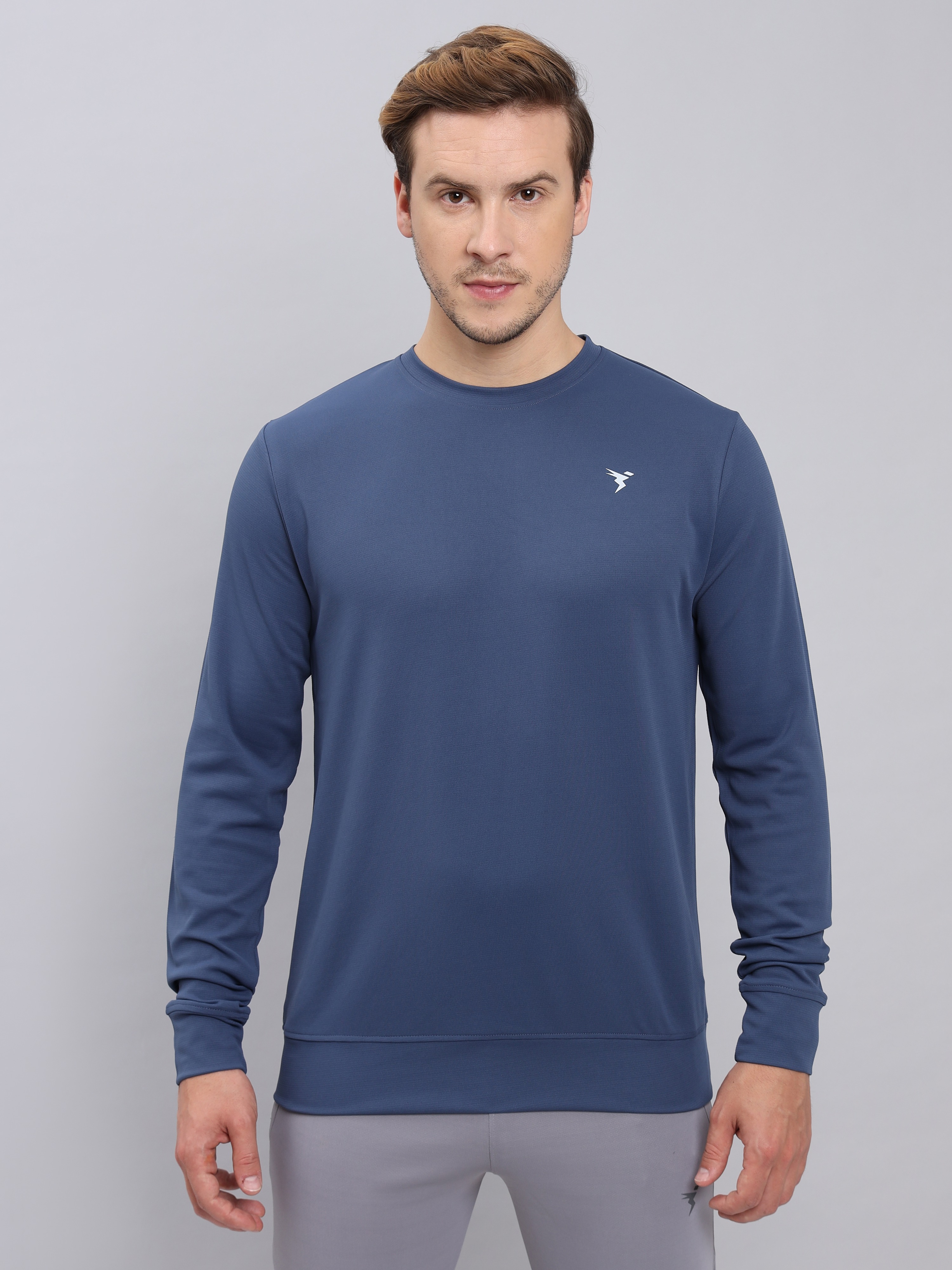 Technosport Men Light Navy Solid Crewneck Long Sleeves Round Neck Sweatshirt (2)