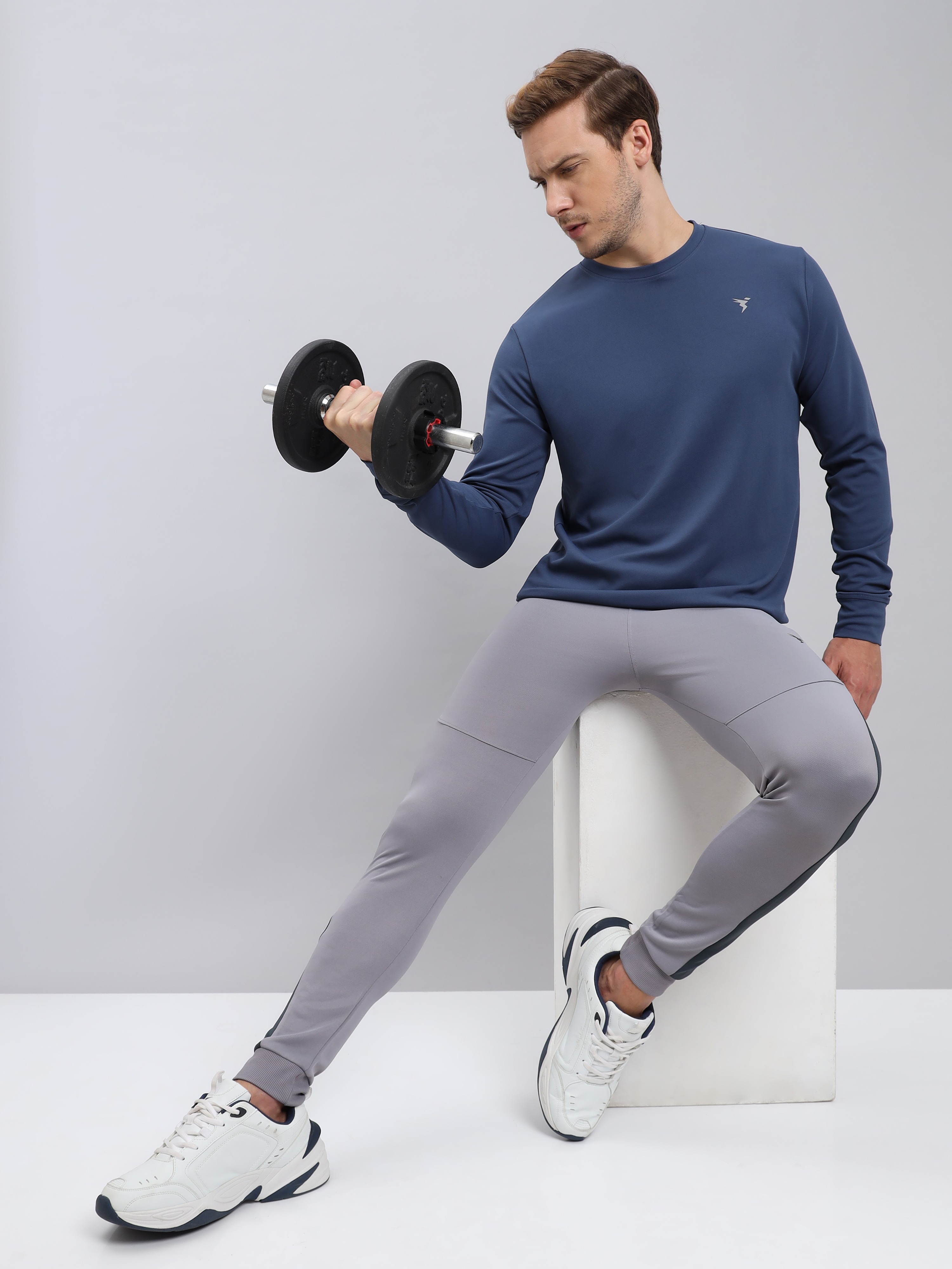 Technosport Men Light Navy Solid Crewneck Long Sleeves Round Neck Sweatshirt (5)
