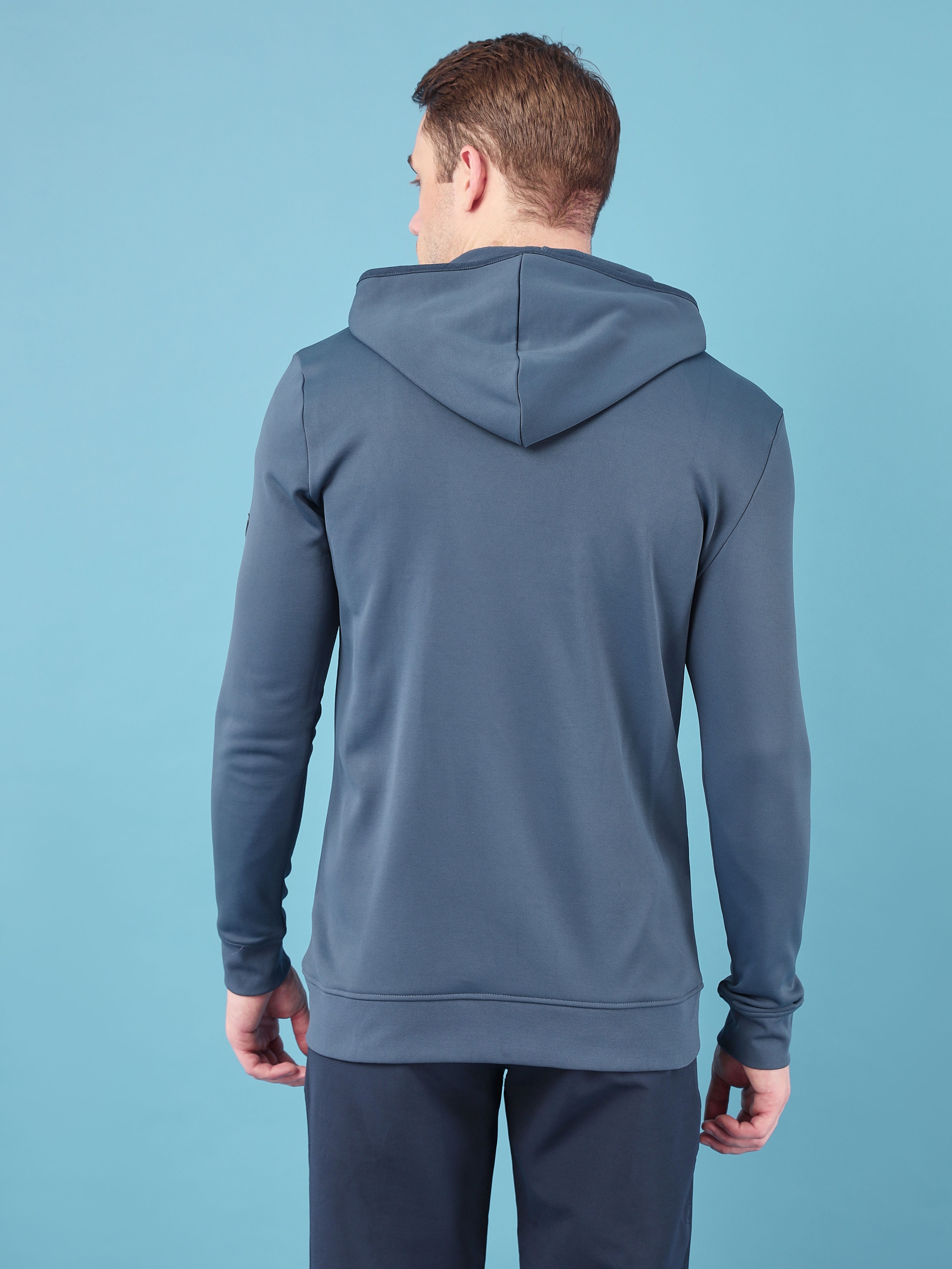 Technosport Men Light Navy Solid Hi-Neck Long Sleeves Slim-Fit Hooded Jacket (6)