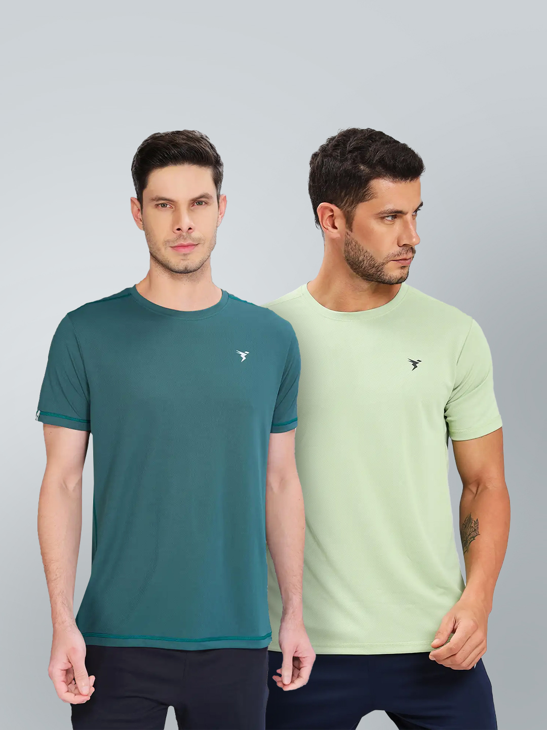 Men Lime Green and Hunter Solid T-Shirt - Pack of 2