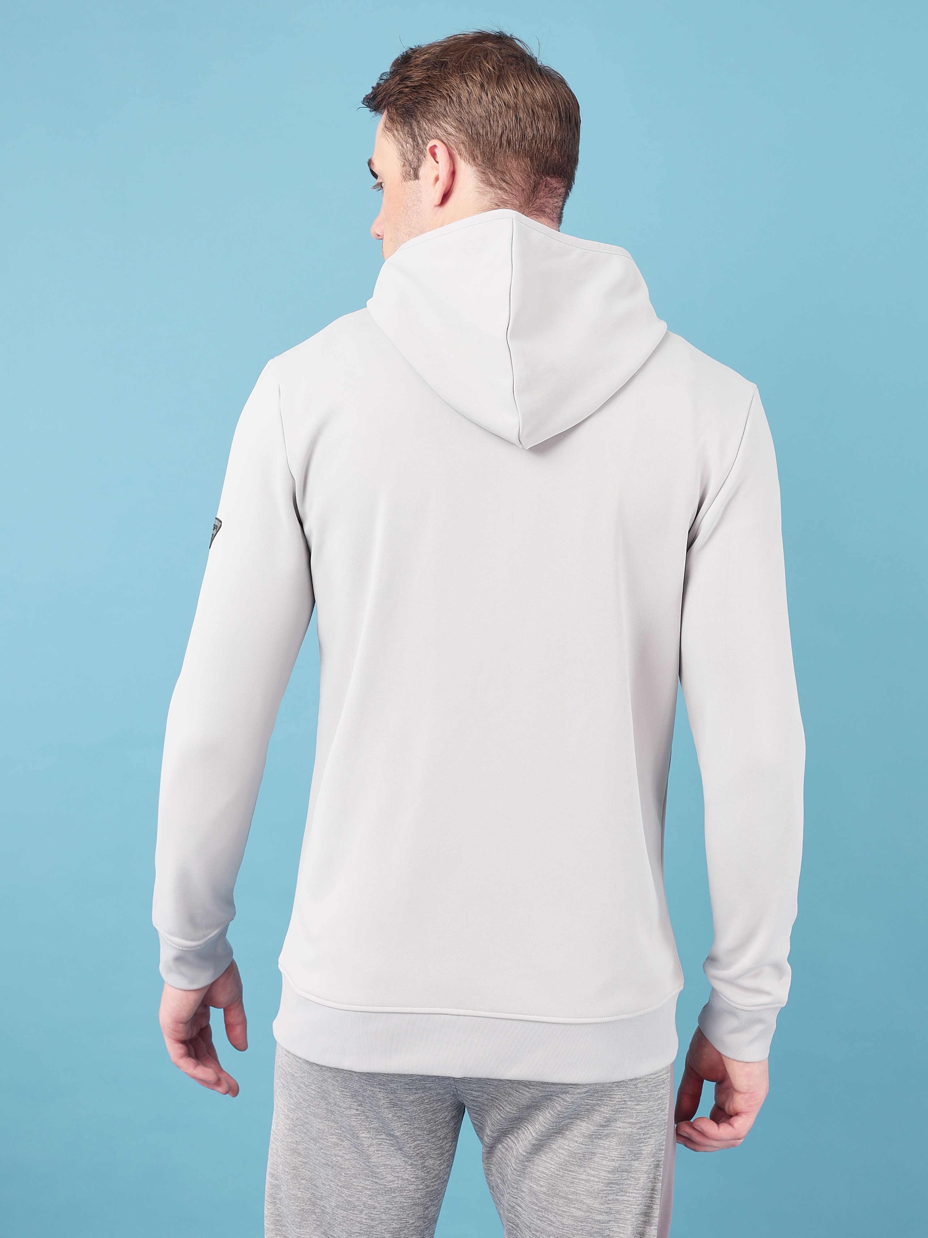 Technosport Men Lunar Grey Solid Hi-Neck Long Sleeves Slim-Fit Hooded Jacket (2)