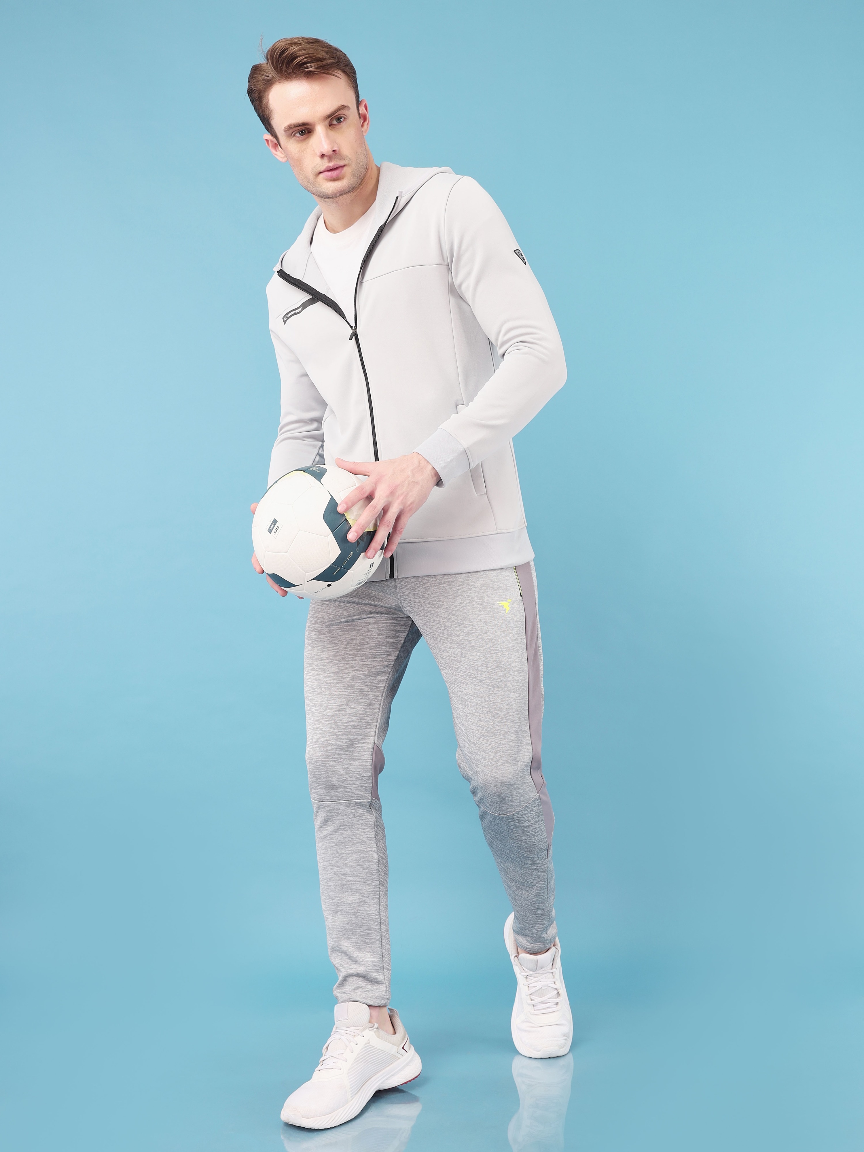 Technosport Men Lunar Grey Solid Hi-Neck Long Sleeves Slim-Fit Hooded Jacket (5)
