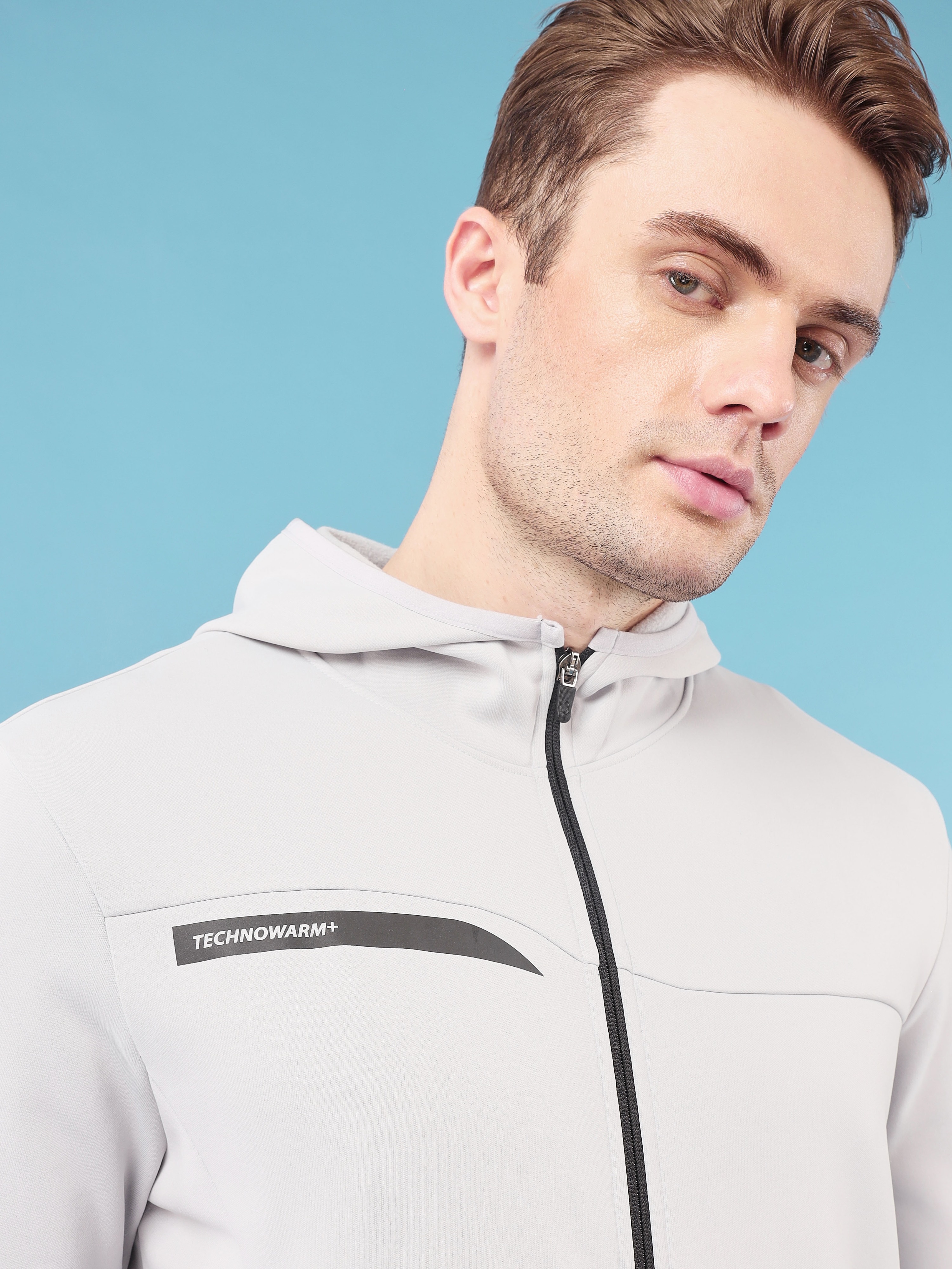 Technosport Men Lunar Grey Solid Hi-Neck Long Sleeves Slim-Fit Hooded Jacket (8)