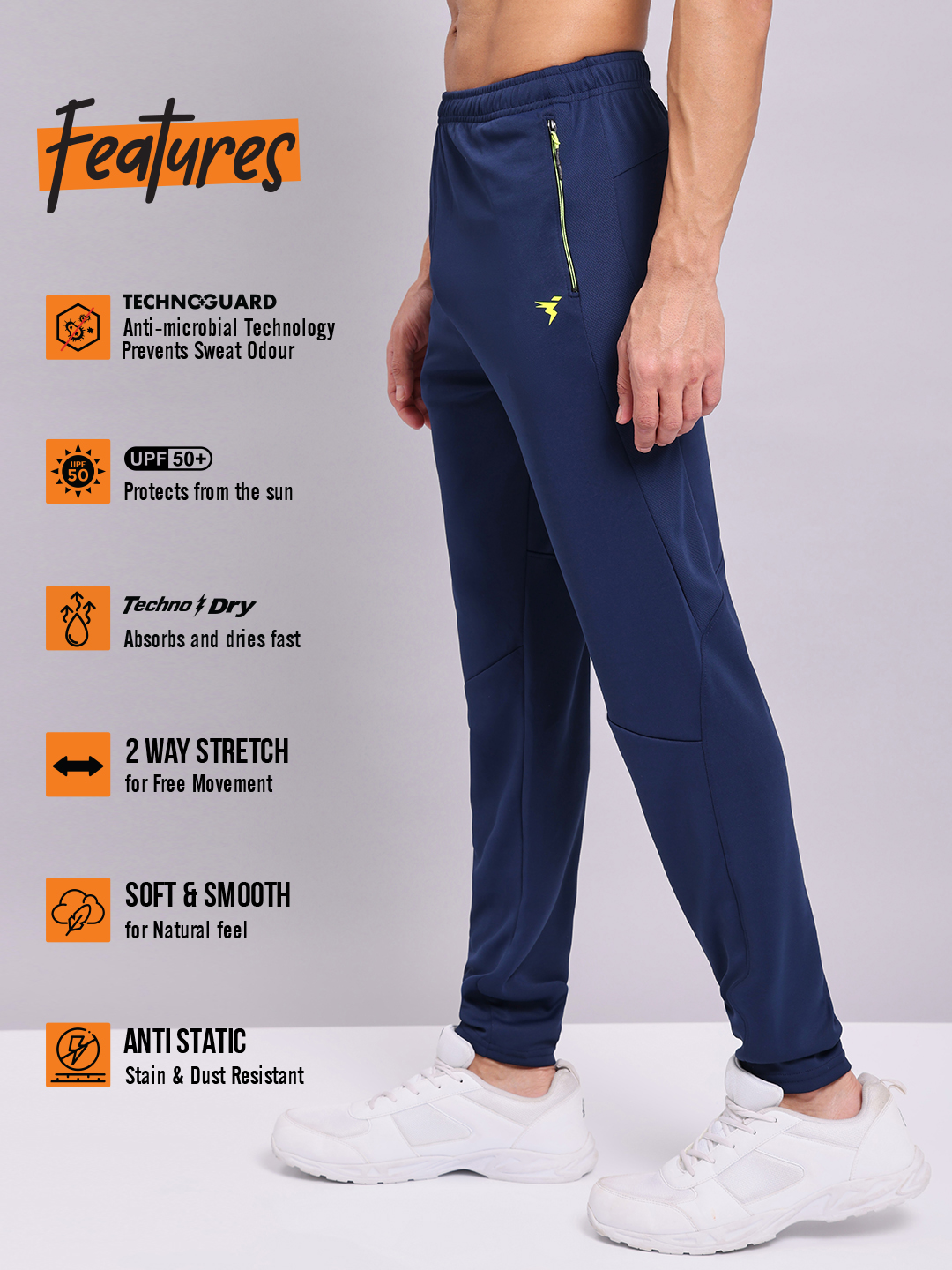 Technosport Men Navy Blue Mid-Rise Slim Fit Polyester Training Track Pants (3)