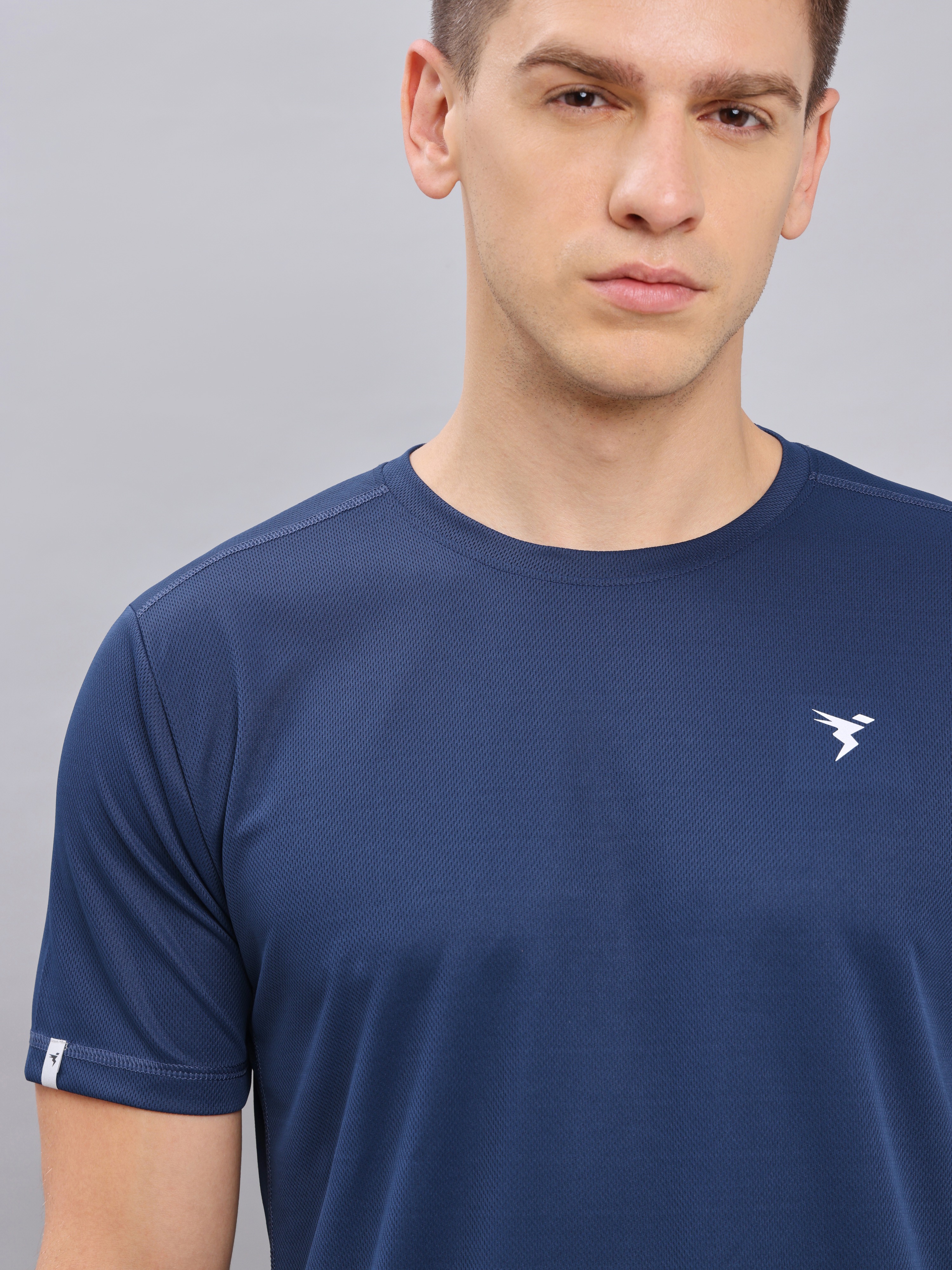 Technosport Men Navy Blue Solid Round Neck Half Sleeves Polyester Slim Fit T-Shirt (7)