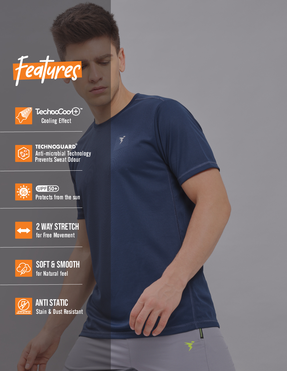 Technosport Men Navy Blue Solid Round Neck Half Sleeves Polyester Slim Fit T-Shirt (9)