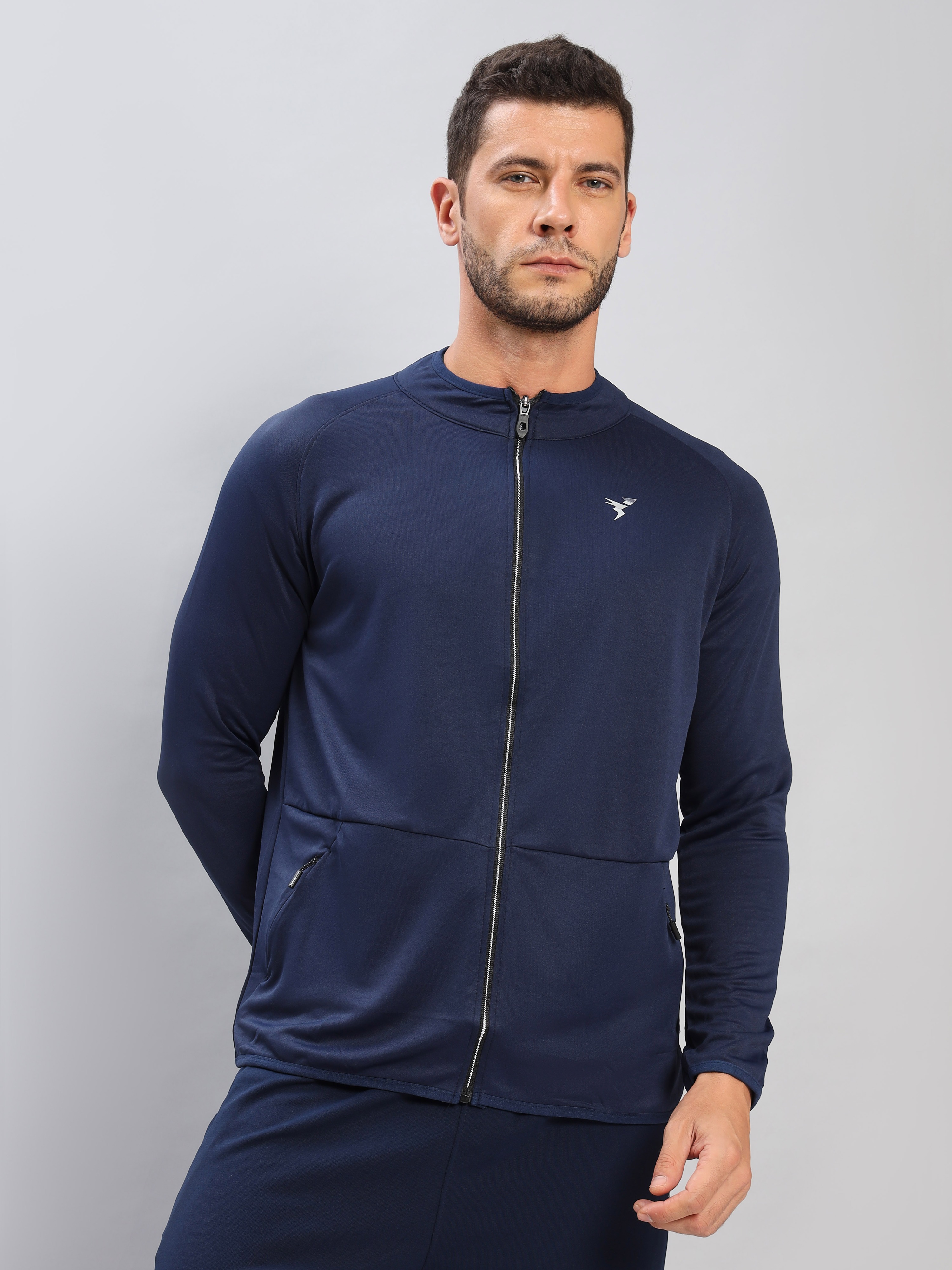 Technosport Men Navy Knitted active odour-free Men Solid Hi-Neck Full Open Zip Jacket (1)