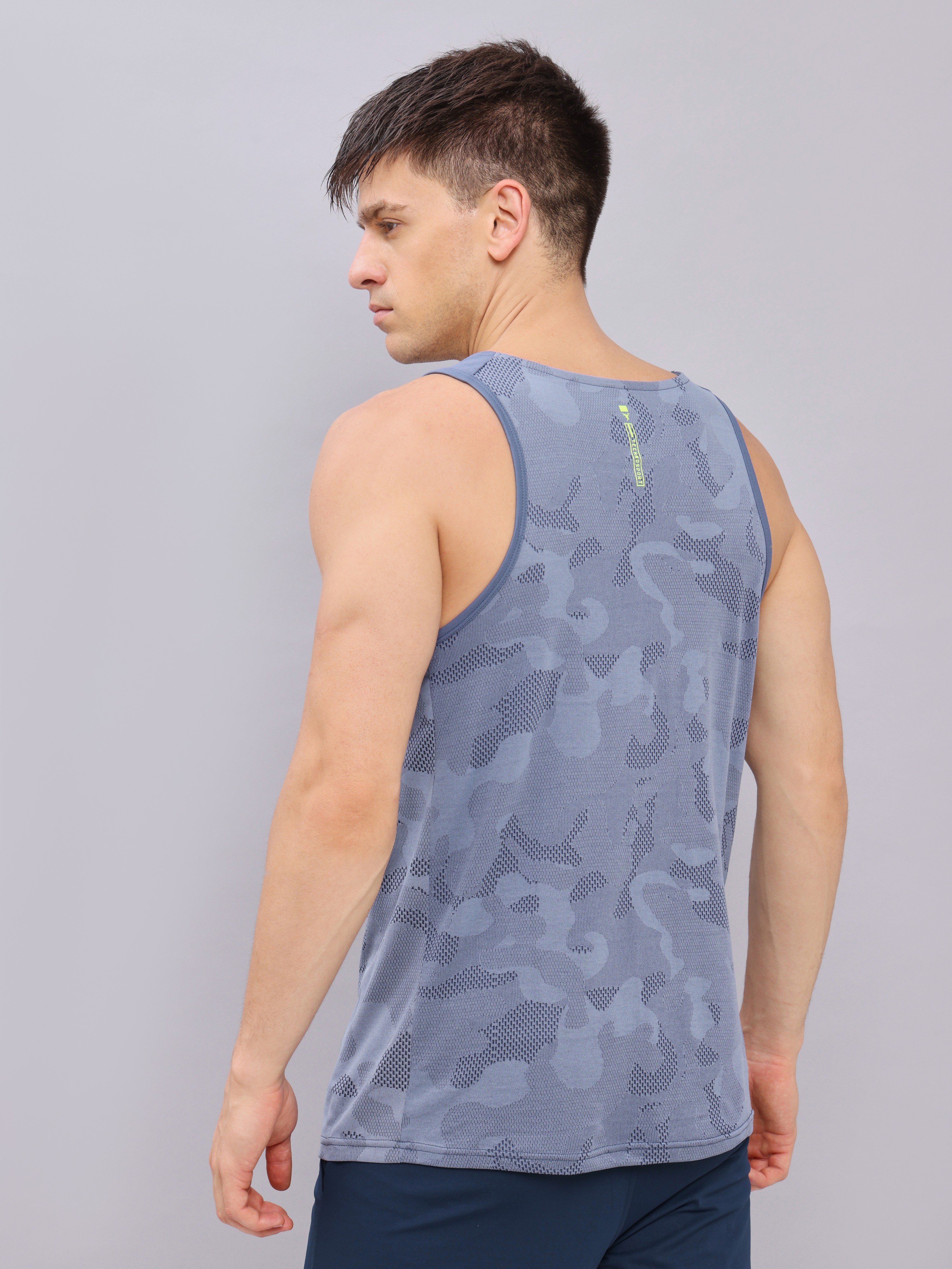 Technosport Men Navy Melange Scoop Neck Sleeveless Polyester Innwerwear Gym Vest (2)