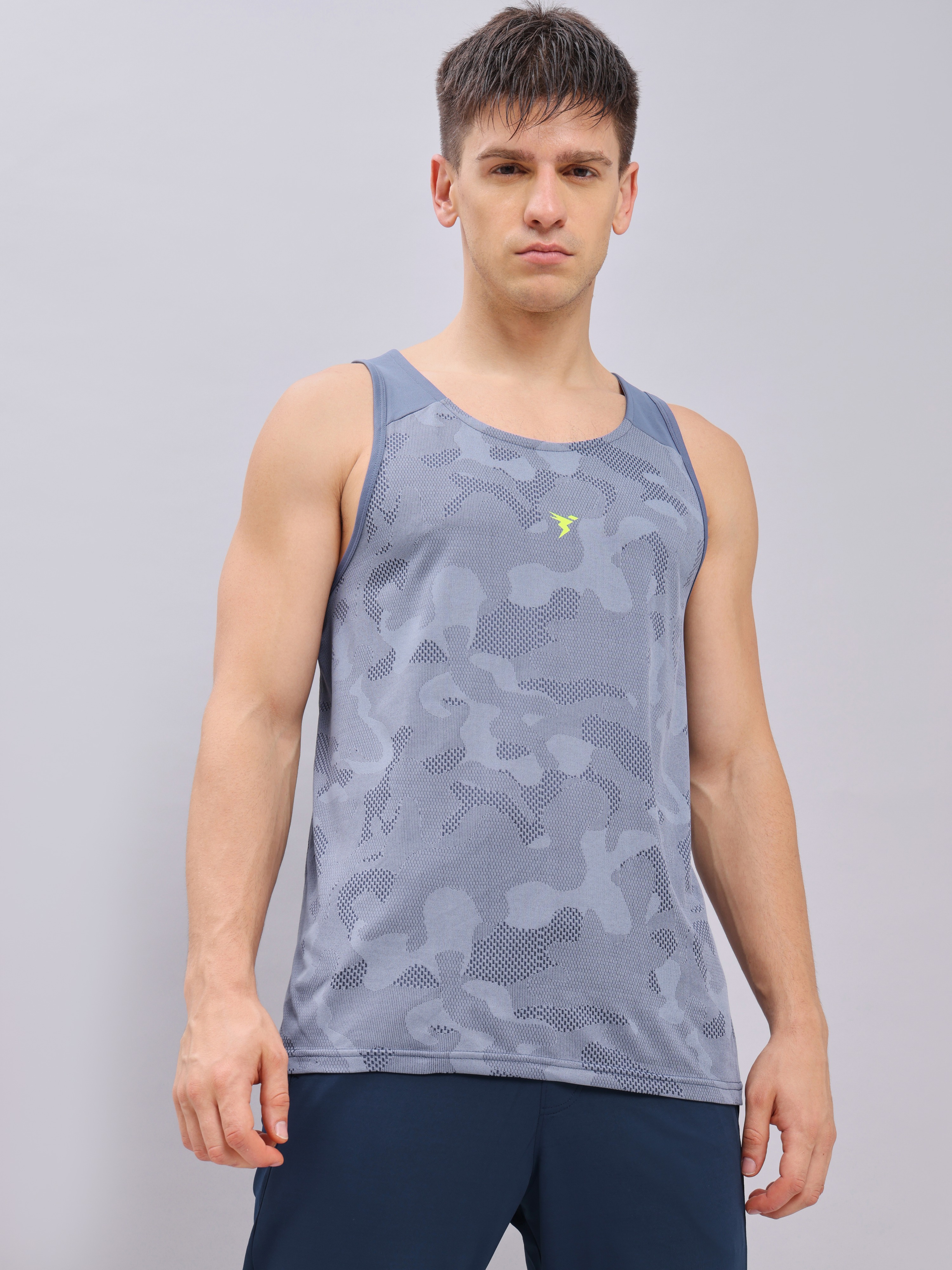 Technosport Men Navy Melange Scoop Neck Sleeveless Polyester Innwerwear Gym Vest (5)