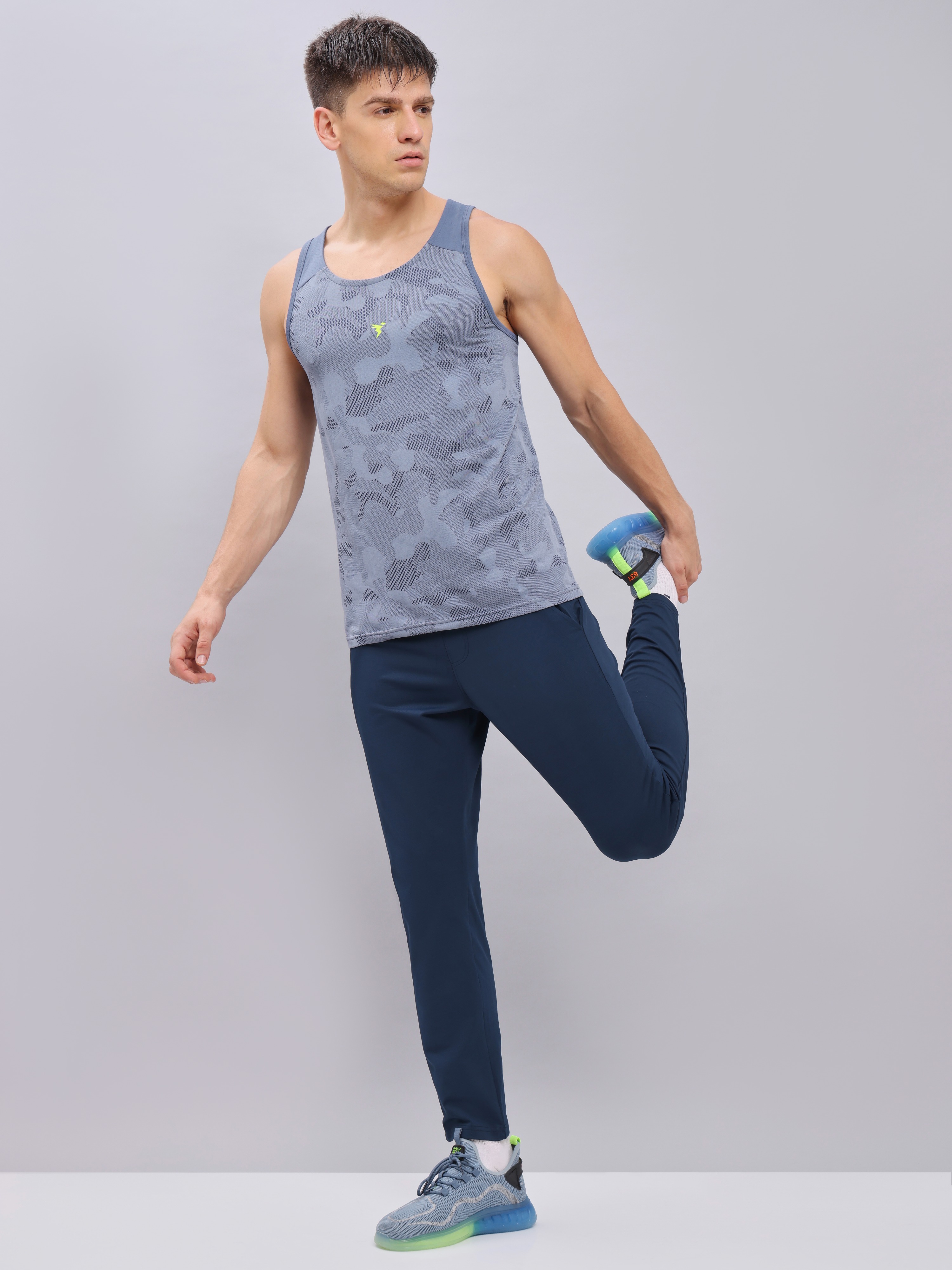 Technosport Men Navy Melange Scoop Neck Sleeveless Polyester Innwerwear Gym Vest (6)