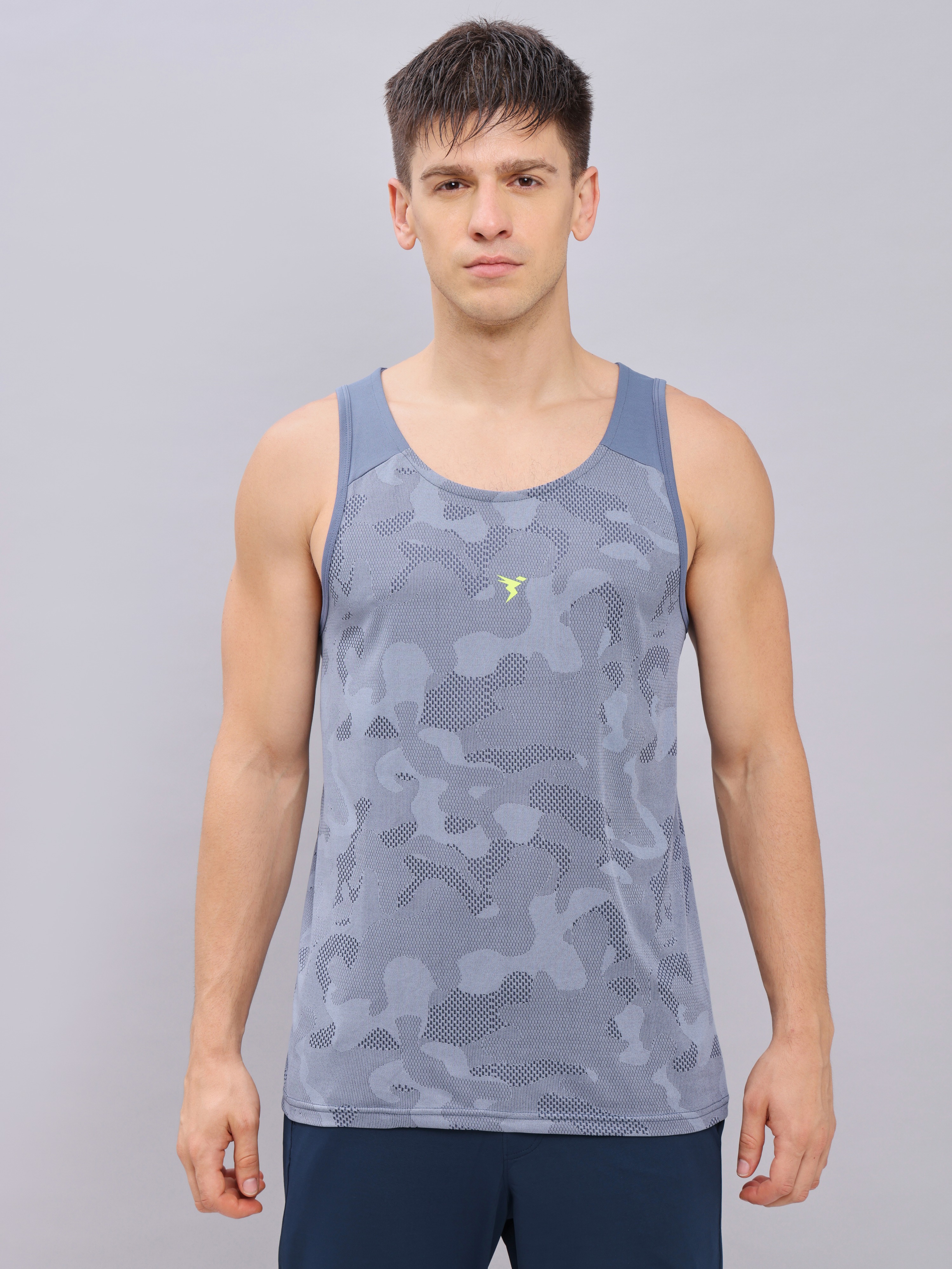 Technosport Men Navy Melange Scoop Neck Sleeveless Polyester Innwerwear Gym Vest (1)