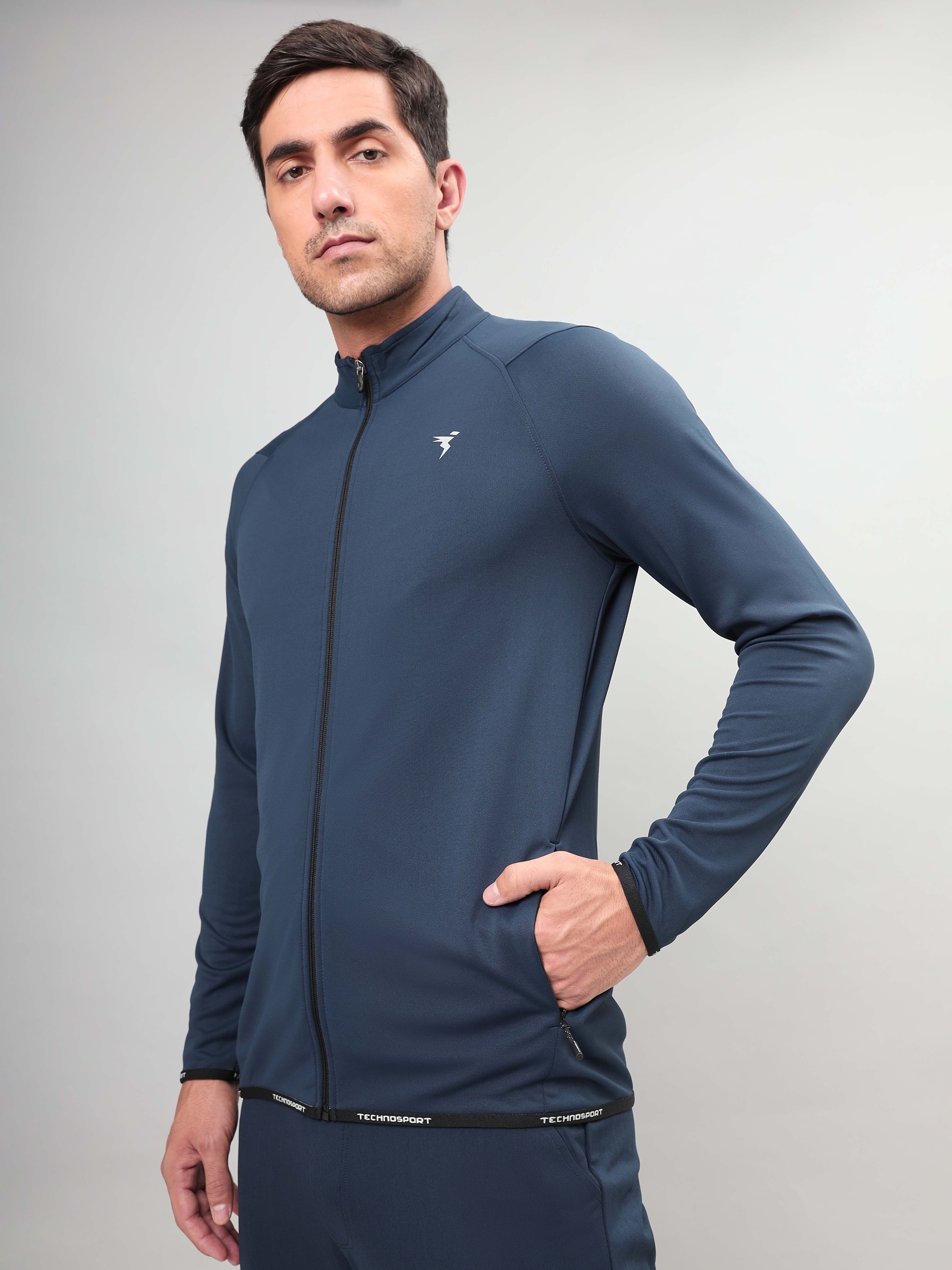 Technosport Men Navy Solid Hi-Neck Full Open Zip Long Sleeves Jacket  (1)