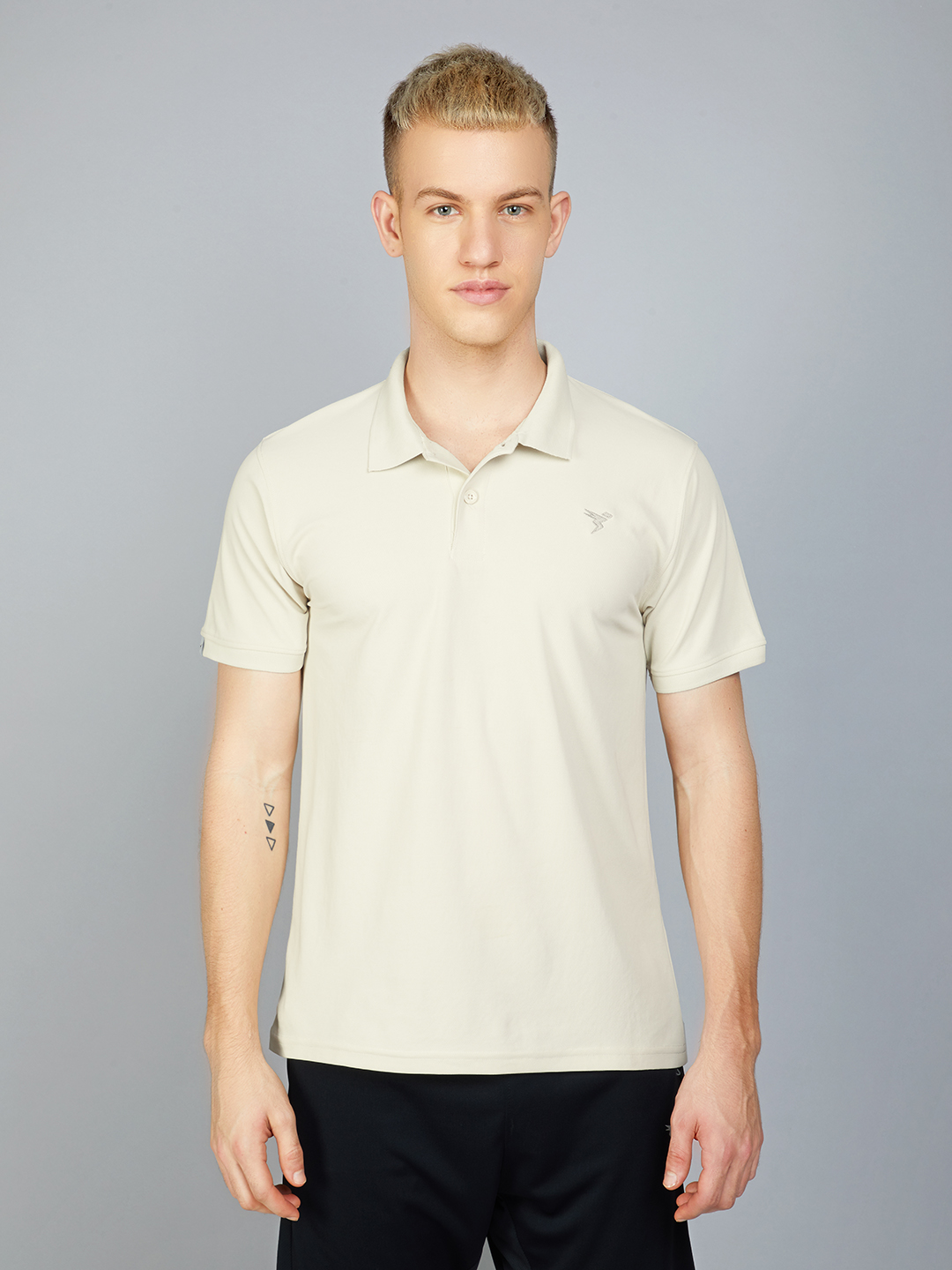 Technosport Men Oat Meal Knitted active odour-free Polo Collar Half Sleeve T-Shirt (1)