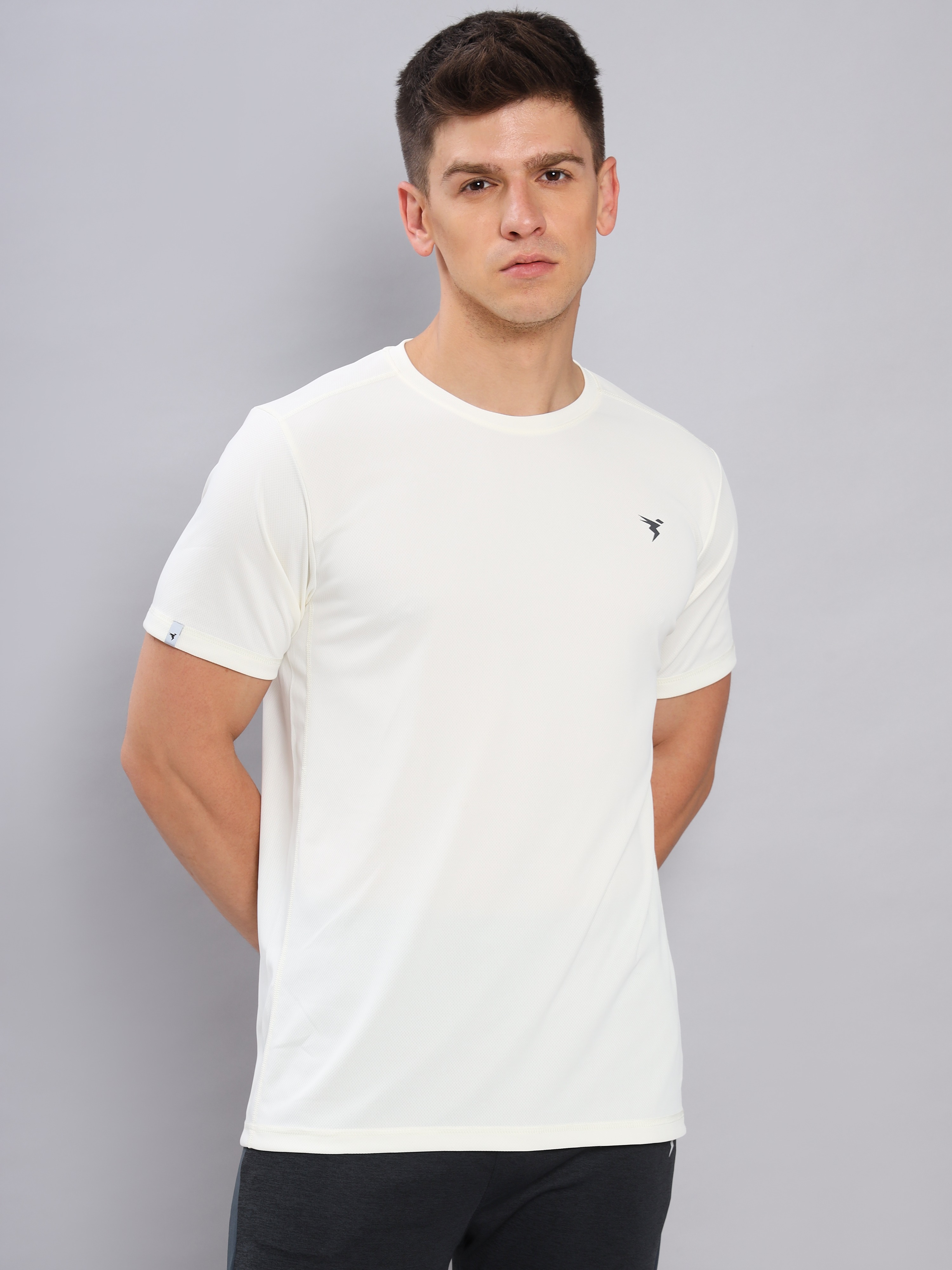 Technosport Men Off White and Yellow Solid Half Sleeves Round Neck Polyester T-Shirt (Pack of 2) (2)
