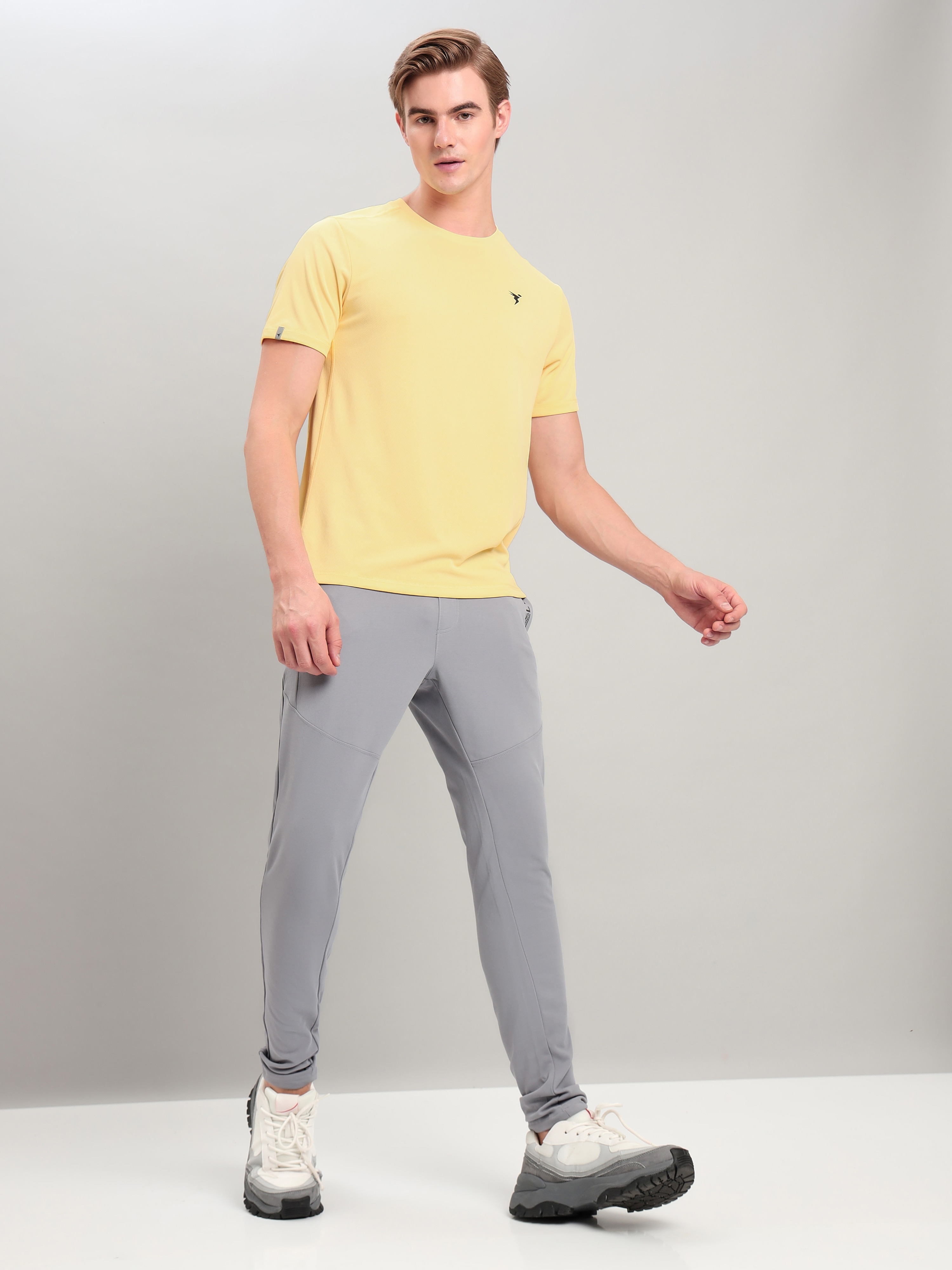 Technosport Men Off White and Yellow Solid Half Sleeves Round Neck Polyester T-Shirt (Pack of 2) (7)