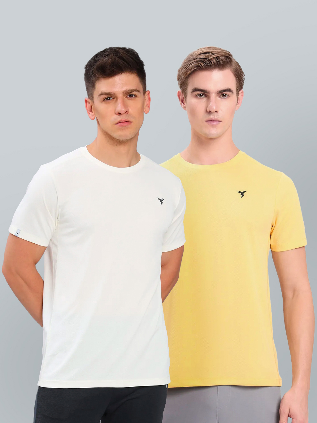 Men Off White and Yellow Solid Half Sleeves Round Neck Polyester T-Shirt (Pack of 2)