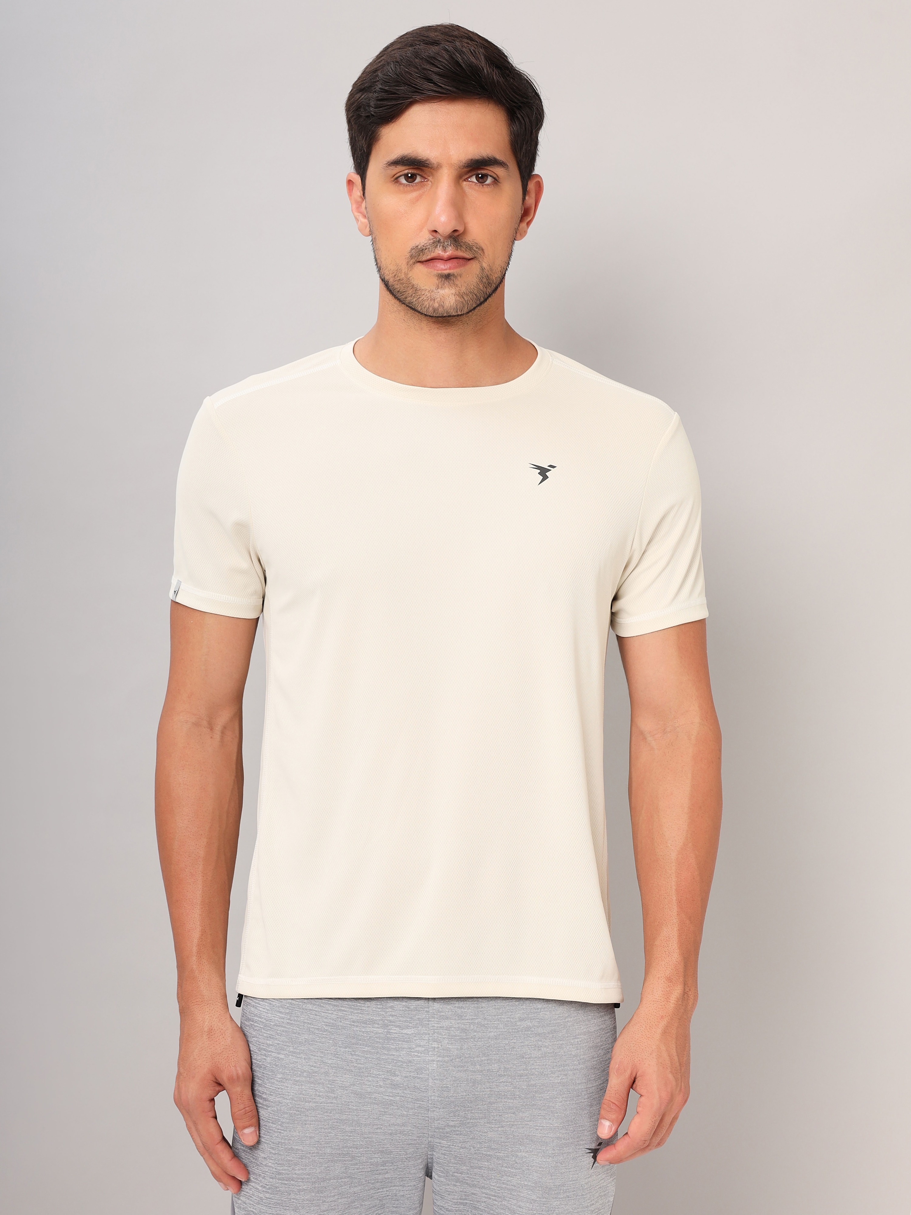 Men Off White Round Neck Antimicrobial T-shirt
