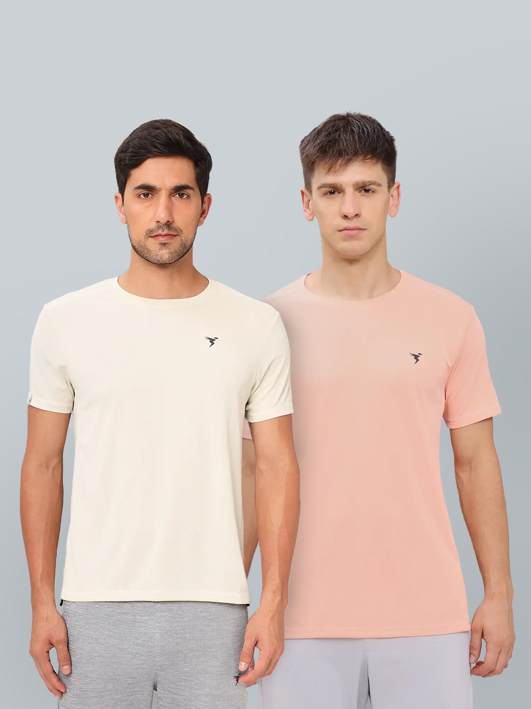 Technosport Men Off-White and Peach Solid T-Shirt - Pack of 2 (1)