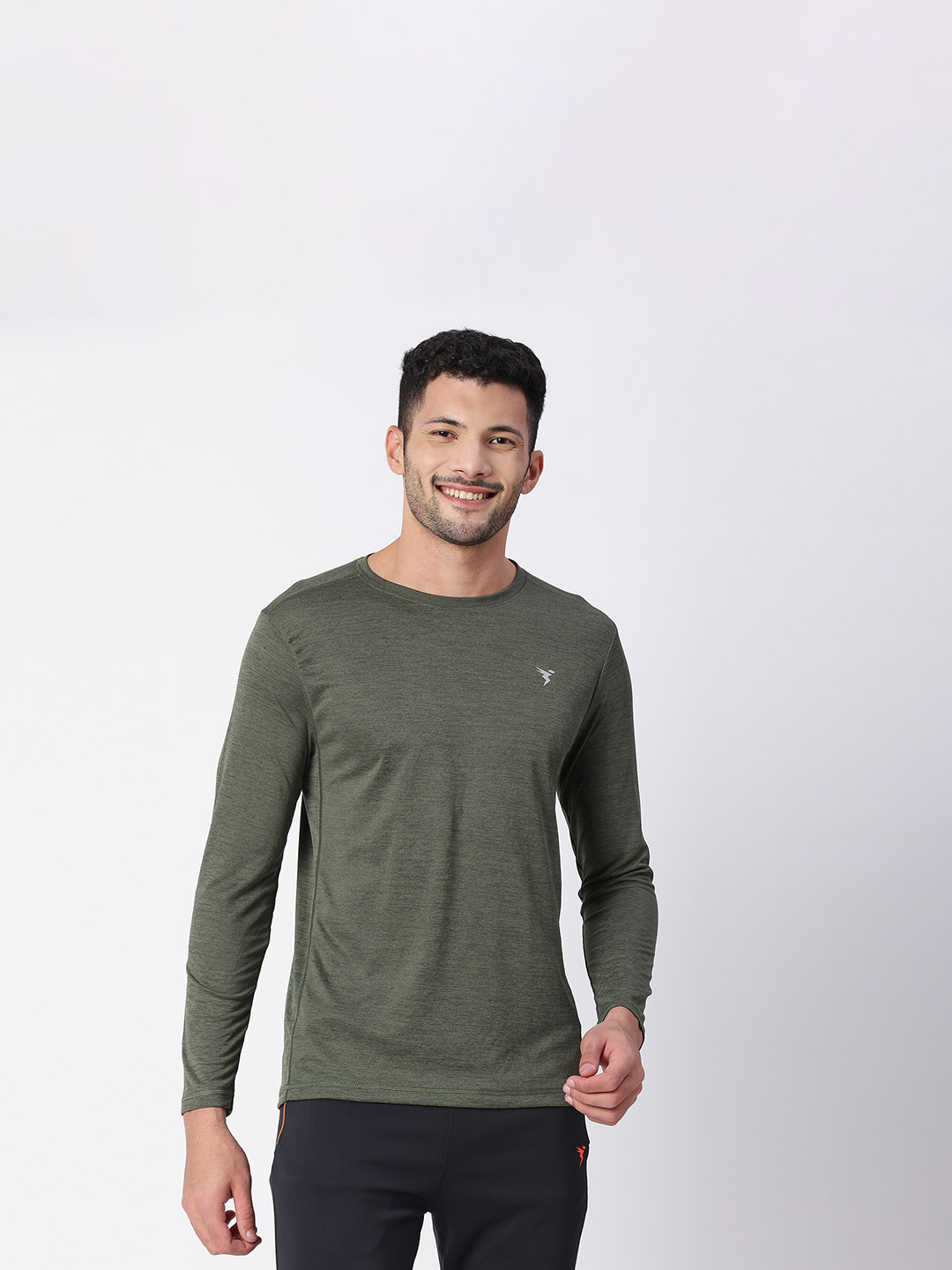 Technosport Men Olive Melange Dyed Round Neck Active Odour-free T-Shirt (1)