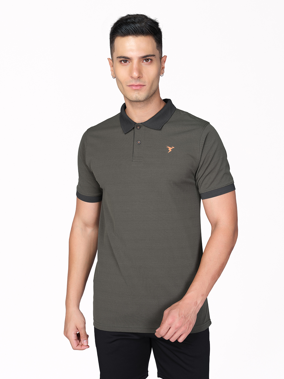 Technosport Men Olive Stretch Pique Solid Polo Half Sleeves T-Shirts (1)